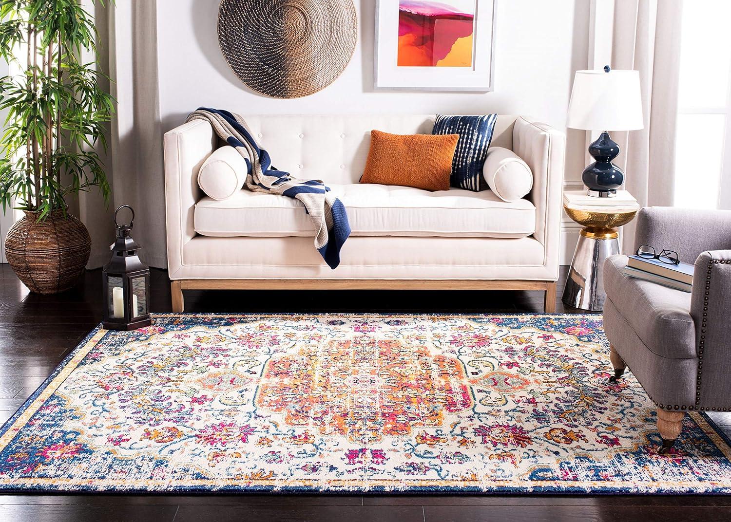 image:imageSAFAVIEH Area Rug 8x10 Madison Collection Large Ivory amp Orange Boho Chic Medallion Distressed Design NonShedding amp Easy Cleaning Ideal for Living Room Bedroom Dining Space MAD447AIvoryOrange