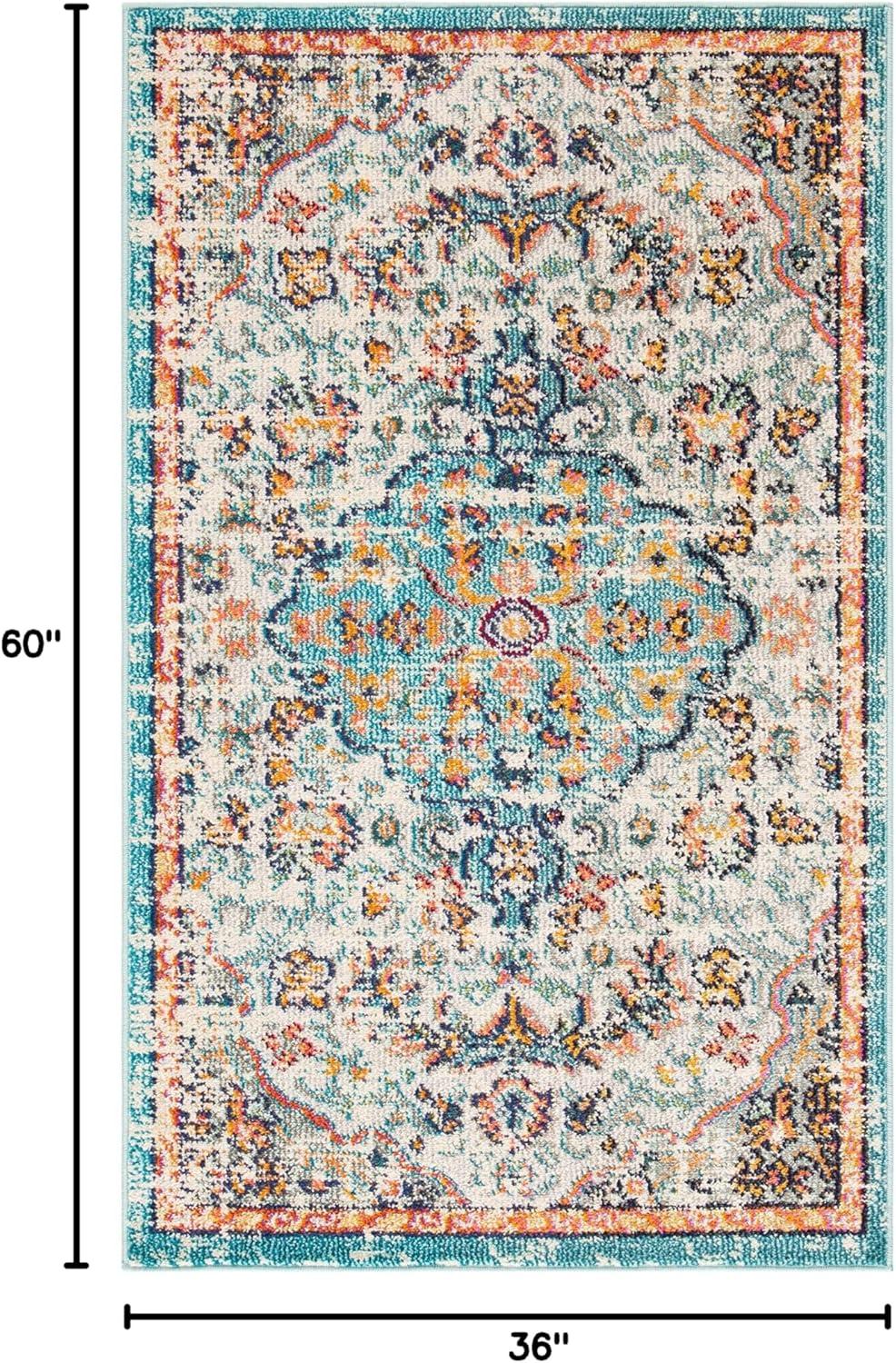 image:imageSAFAVIEH Area Rug 8x10 Madison Collection Large Ivory amp Orange Boho Chic Medallion Distressed Design NonShedding amp Easy Cleaning Ideal for Living Room Bedroom Dining Space MAD447AGreyLight Blue