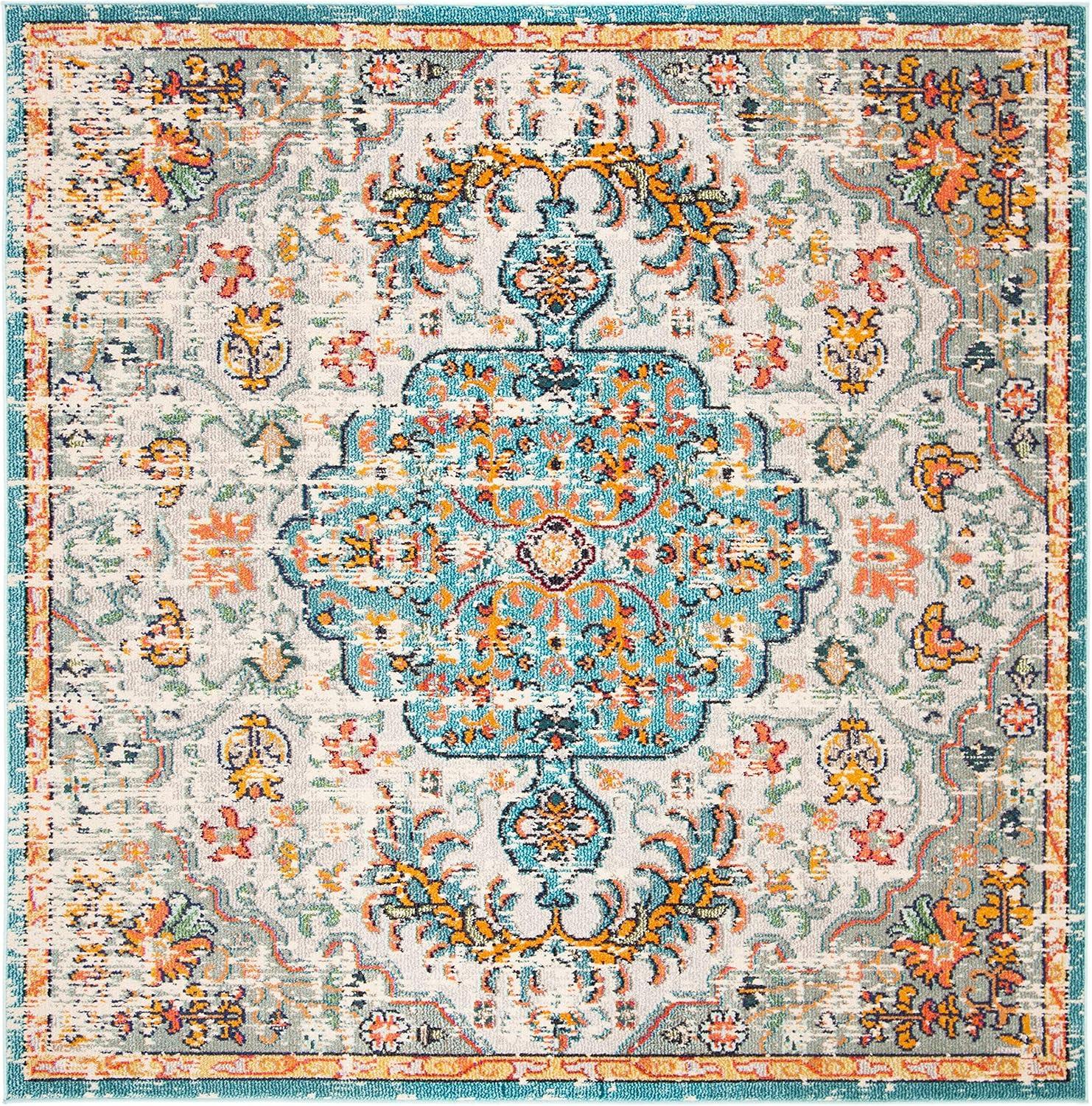 image:imageSAFAVIEH Area Rug 8x10 Madison Collection Large Ivory amp Orange Boho Chic Medallion Distressed Design NonShedding amp Easy Cleaning Ideal for Living Room Bedroom Dining Space MAD447AGreyLight Blue
