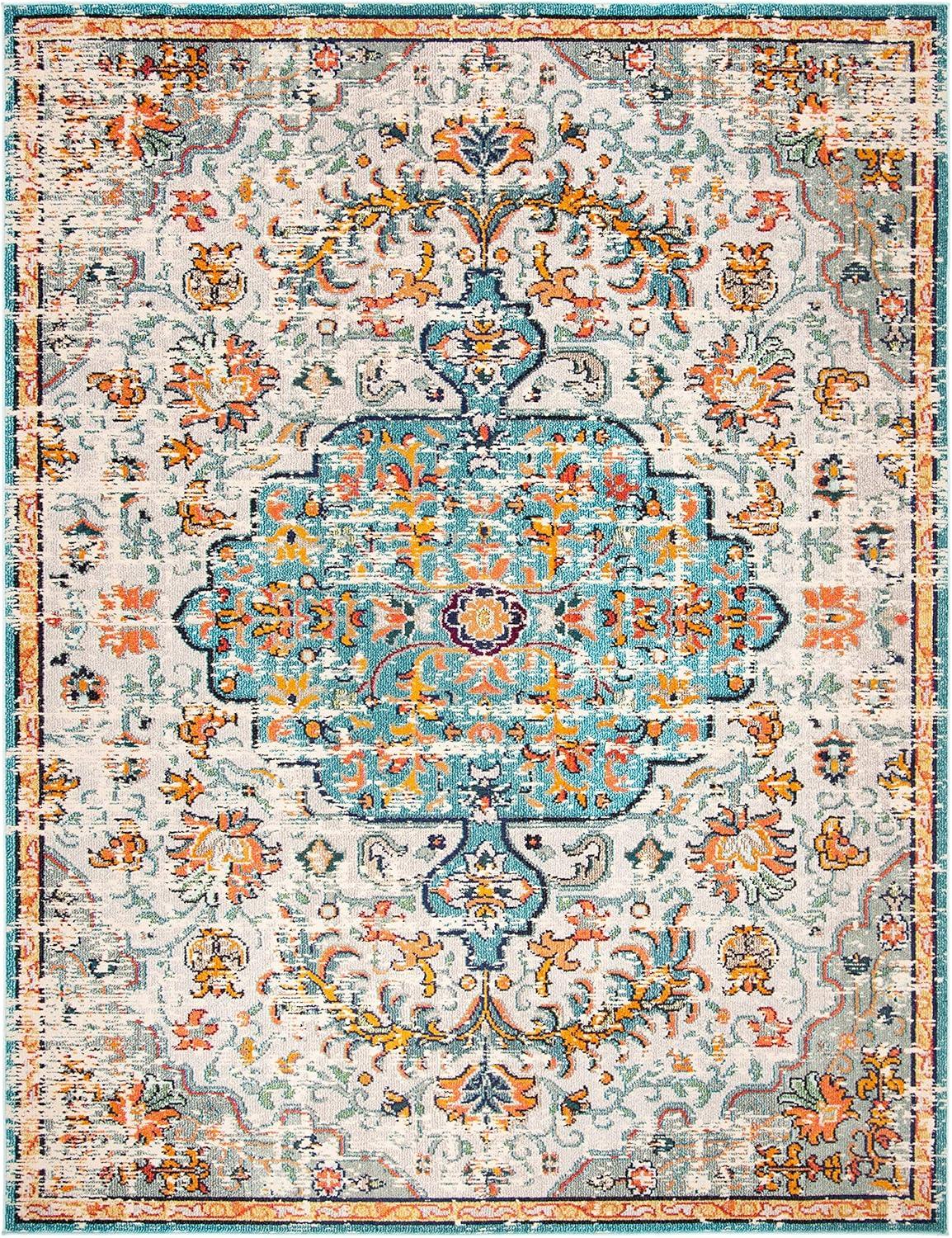 image:imageSAFAVIEH Area Rug 8x10 Madison Collection Large Ivory amp Orange Boho Chic Medallion Distressed Design NonShedding amp Easy Cleaning Ideal for Living Room Bedroom Dining Space MAD447AGreyLight Blue