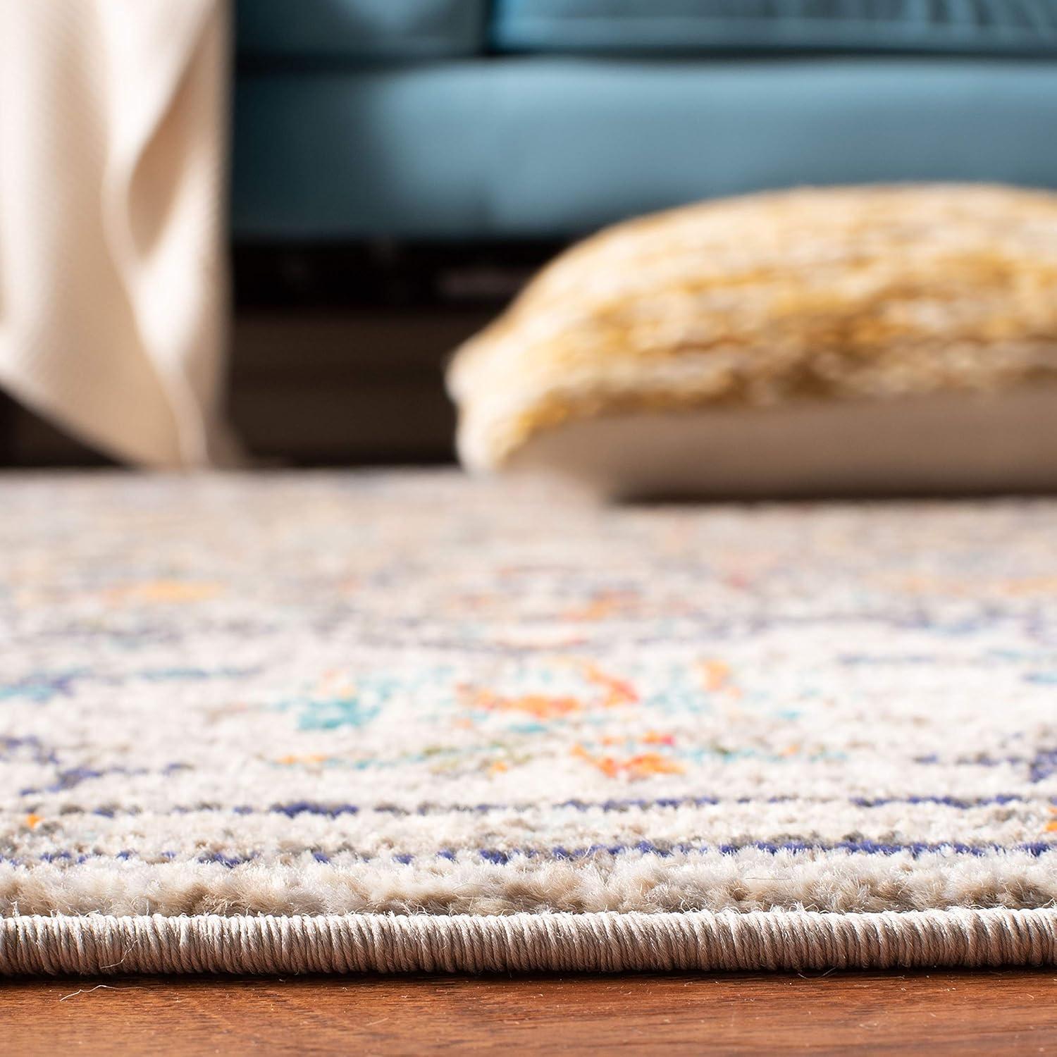 image:imageSAFAVIEH Area Rug 8x10 Madison Collection Large Ivory amp Orange Boho Chic Medallion Distressed Design NonShedding amp Easy Cleaning Ideal for Living Room Bedroom Dining Space MAD447AGreyLight Blue