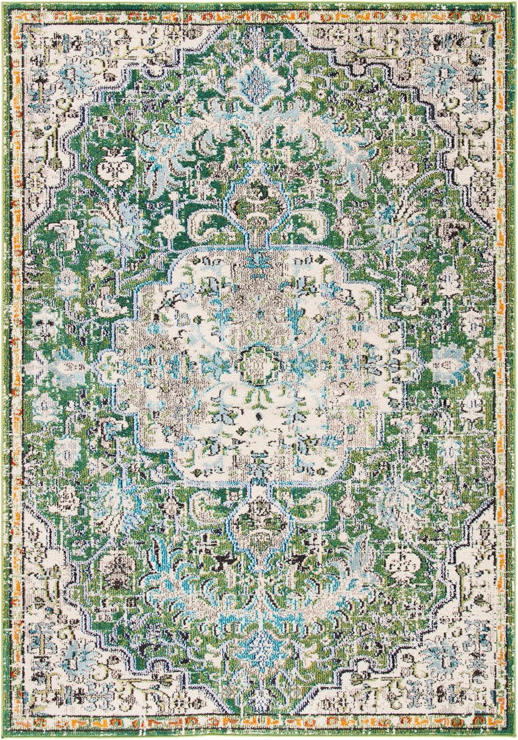 image:imageSAFAVIEH Area Rug 8x10 Madison Collection Large Ivory amp Orange Boho Chic Medallion Distressed Design NonShedding amp Easy Cleaning Ideal for Living Room Bedroom Dining Space MAD447AGreenTurquoise