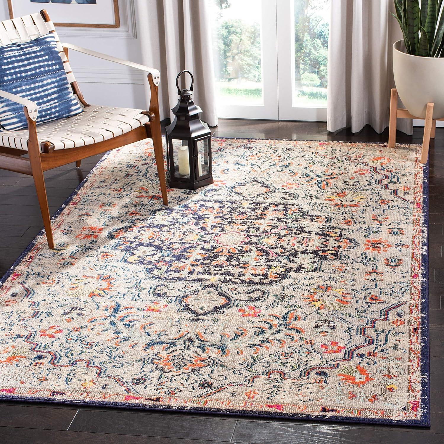 image:imageSAFAVIEH Area Rug 8x10 Madison Collection Large Ivory amp Orange Boho Chic Medallion Distressed Design NonShedding amp Easy Cleaning Ideal for Living Room Bedroom Dining Space MAD447ABeigeBlack