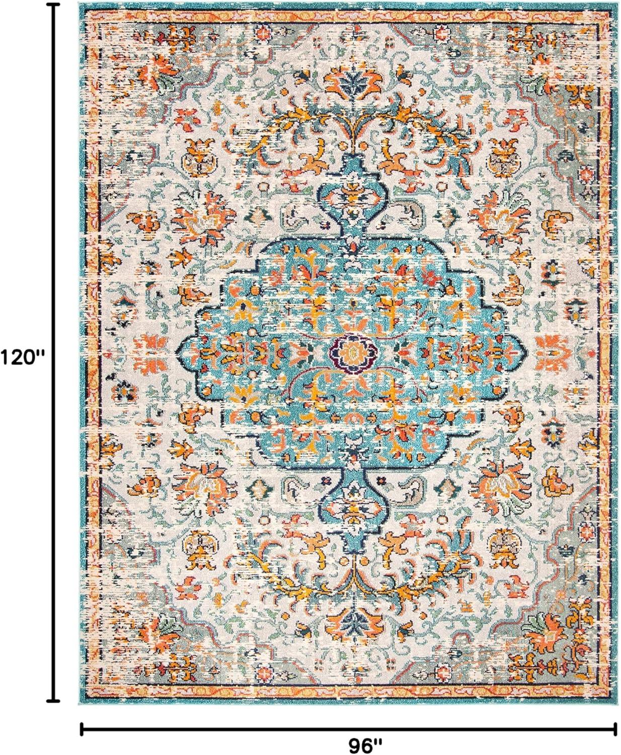 image:imageSAFAVIEH Area Rug 8x10 Madison Collection Large Ivory amp Orange Boho Chic Medallion Distressed Design NonShedding amp Easy Cleaning Ideal for Living Room Bedroom Dining Space MAD447AGreyLight Blue