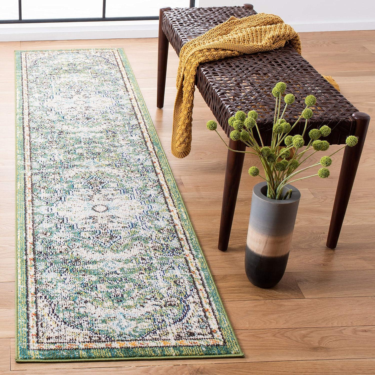 image:imageSAFAVIEH Area Rug 8x10 Madison Collection Large Ivory amp Orange Boho Chic Medallion Distressed Design NonShedding amp Easy Cleaning Ideal for Living Room Bedroom Dining Space MAD447AGreenTurquoise