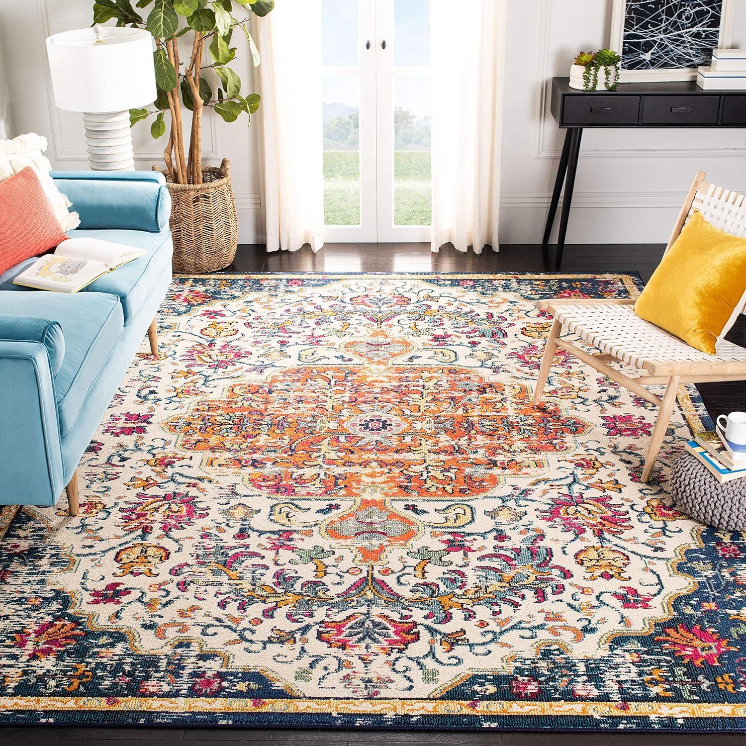 image:imageSAFAVIEH Area Rug 8x10 Madison Collection Large Ivory amp Orange Boho Chic Medallion Distressed Design NonShedding amp Easy Cleaning Ideal for Living Room Bedroom Dining Space MAD447AIvoryOrange