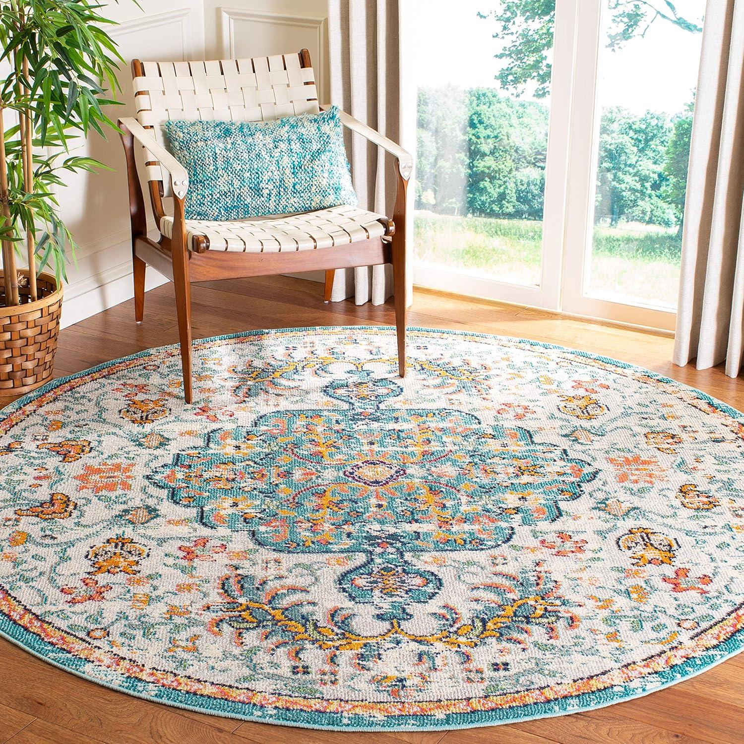image:imageSAFAVIEH Area Rug 8x10 Madison Collection Large Ivory amp Orange Boho Chic Medallion Distressed Design NonShedding amp Easy Cleaning Ideal for Living Room Bedroom Dining Space MAD447AGreyLight Blue