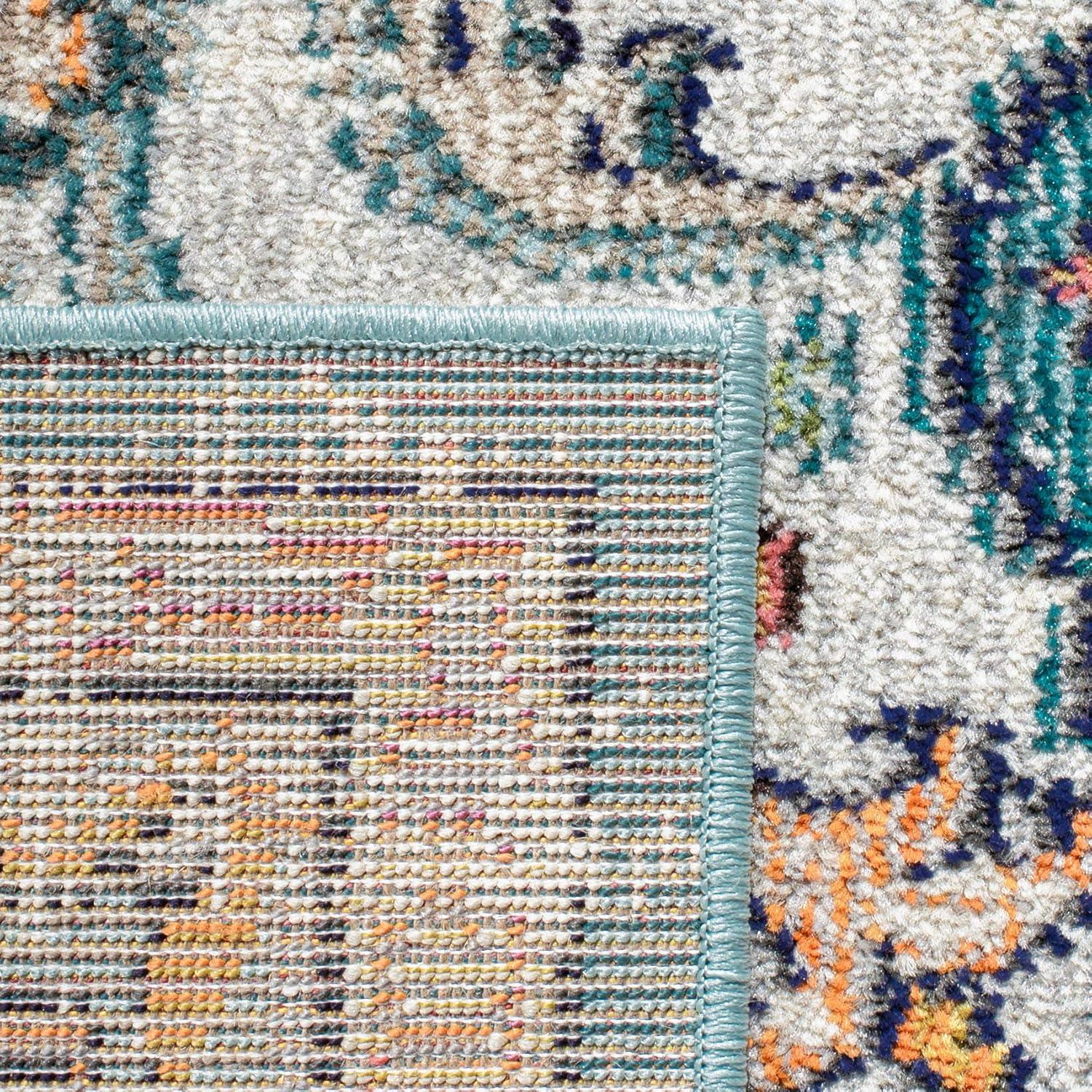 image:imageSAFAVIEH Area Rug 8x10 Madison Collection Large Ivory amp Orange Boho Chic Medallion Distressed Design NonShedding amp Easy Cleaning Ideal for Living Room Bedroom Dining Space MAD447AGreyLight Blue