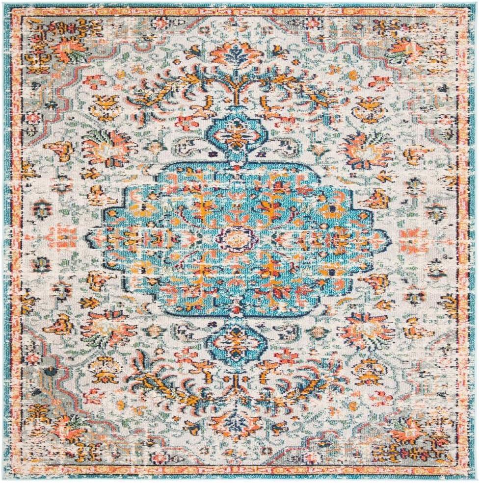 image:imageSAFAVIEH Area Rug 8x10 Madison Collection Large Ivory amp Orange Boho Chic Medallion Distressed Design NonShedding amp Easy Cleaning Ideal for Living Room Bedroom Dining Space MAD447AGreyLight Blue