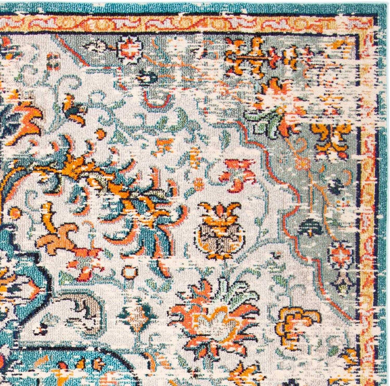 image:imageSAFAVIEH Area Rug 8x10 Madison Collection Large Ivory amp Orange Boho Chic Medallion Distressed Design NonShedding amp Easy Cleaning Ideal for Living Room Bedroom Dining Space MAD447AGreyLight Blue