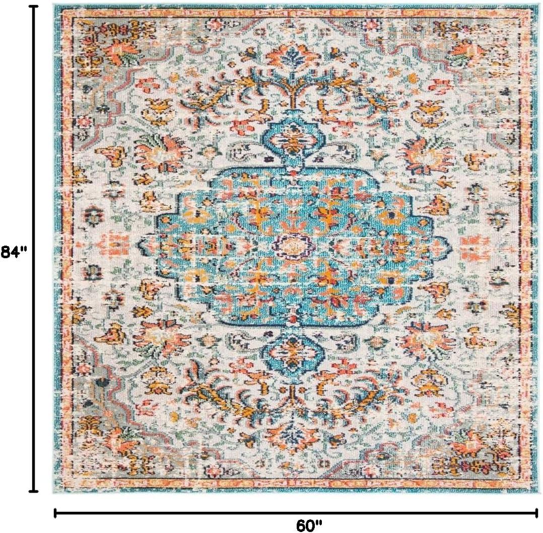 image:imageSAFAVIEH Area Rug 8x10 Madison Collection Large Ivory amp Orange Boho Chic Medallion Distressed Design NonShedding amp Easy Cleaning Ideal for Living Room Bedroom Dining Space MAD447AGreyLight Blue