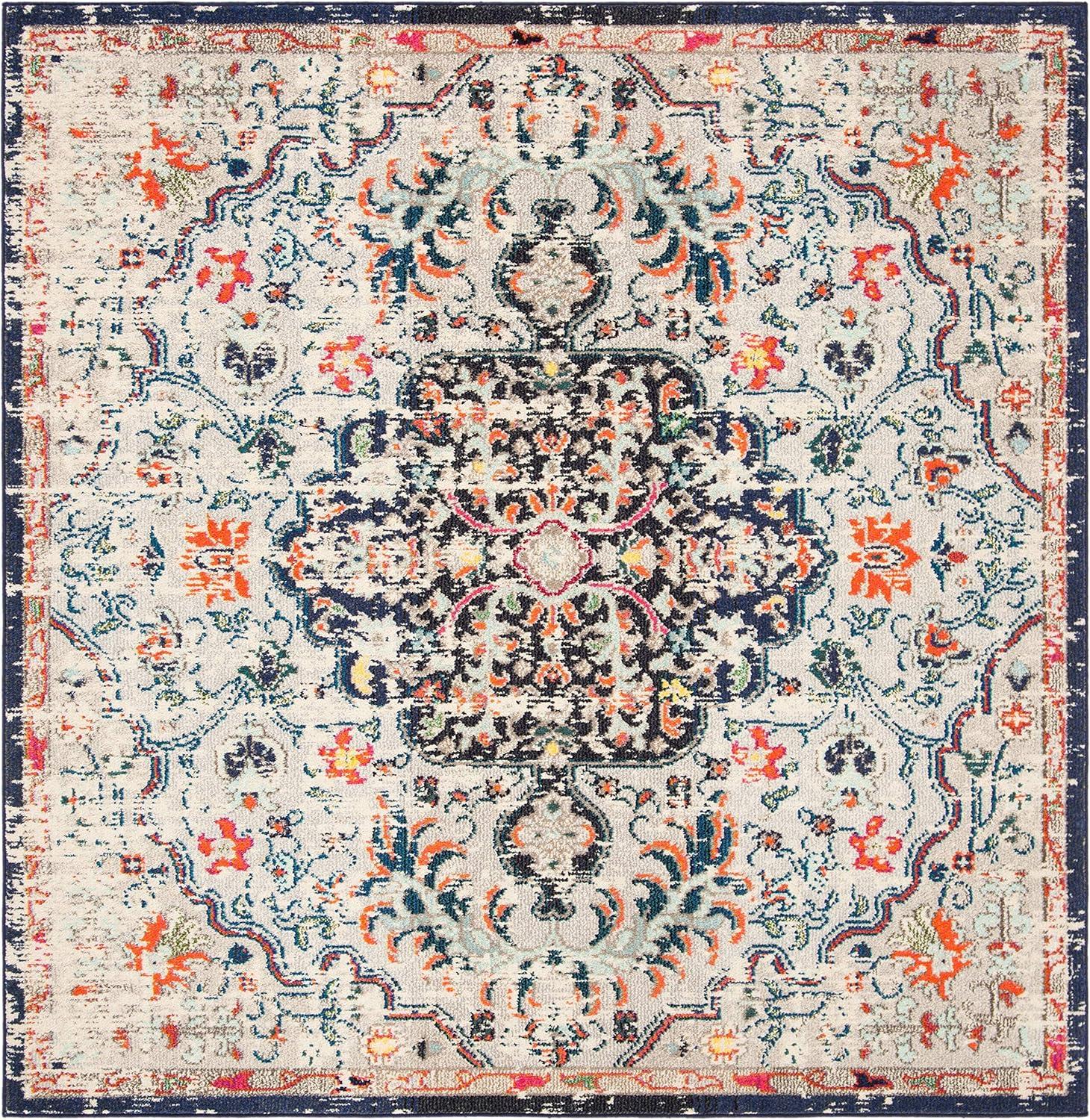 image:imageSAFAVIEH Area Rug 8x10 Madison Collection Large Ivory amp Orange Boho Chic Medallion Distressed Design NonShedding amp Easy Cleaning Ideal for Living Room Bedroom Dining Space MAD447ABeigeBlack