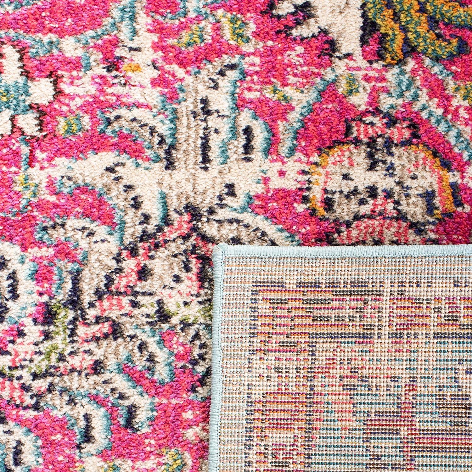 image:imageSAFAVIEH Area Rug 8x10 Madison Collection Large Ivory amp Orange Boho Chic Medallion Distressed Design NonShedding amp Easy Cleaning Ideal for Living Room Bedroom Dining Space MAD447AFuchsiaTeal