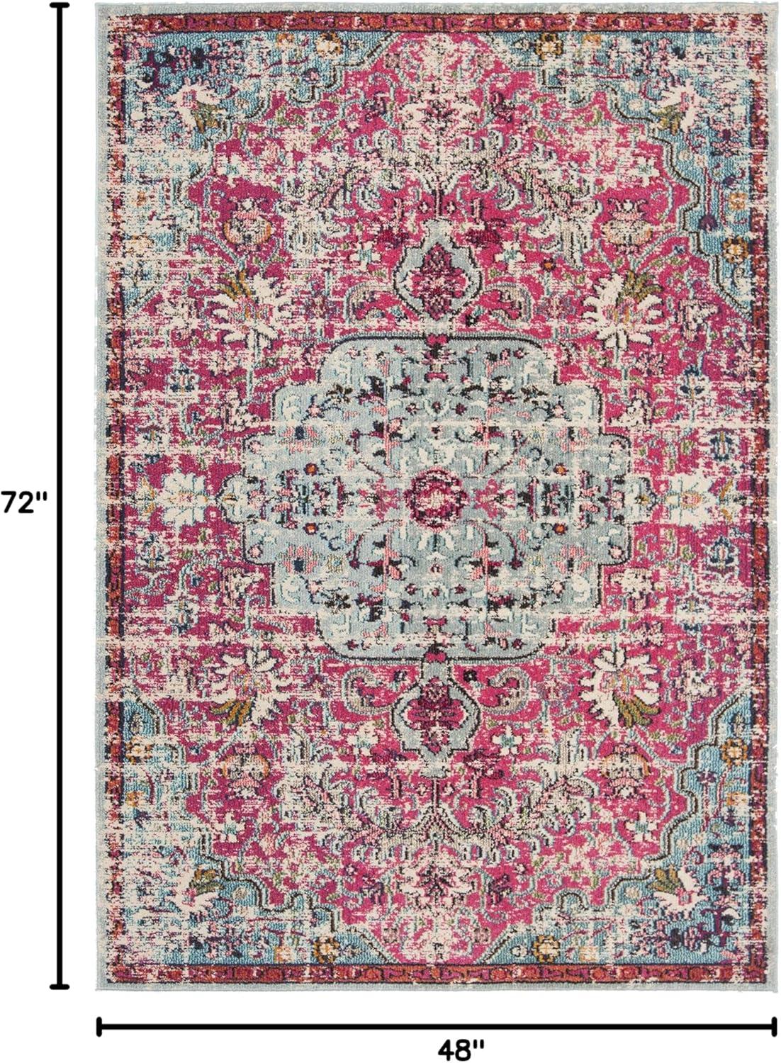 image:imageSAFAVIEH Area Rug 8x10 Madison Collection Large Ivory amp Orange Boho Chic Medallion Distressed Design NonShedding amp Easy Cleaning Ideal for Living Room Bedroom Dining Space MAD447AFuchsiaTeal