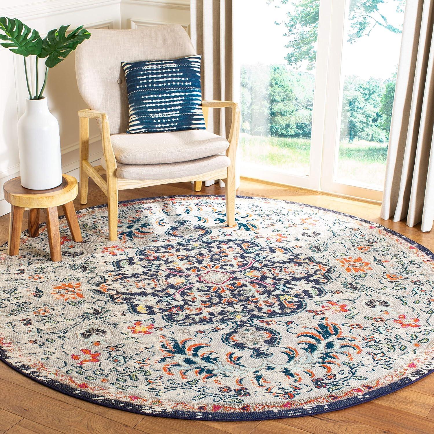 image:imageSAFAVIEH Area Rug 8x10 Madison Collection Large Ivory amp Orange Boho Chic Medallion Distressed Design NonShedding amp Easy Cleaning Ideal for Living Room Bedroom Dining Space MAD447ABeigeBlack
