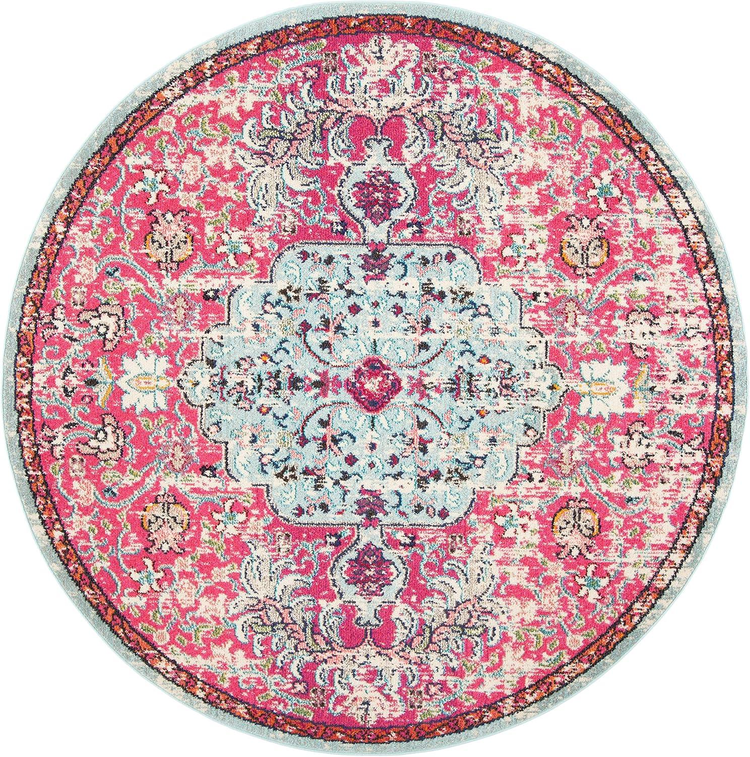 image:imageSAFAVIEH Area Rug 8x10 Madison Collection Large Ivory amp Orange Boho Chic Medallion Distressed Design NonShedding amp Easy Cleaning Ideal for Living Room Bedroom Dining Space MAD447AFuchsiaTeal