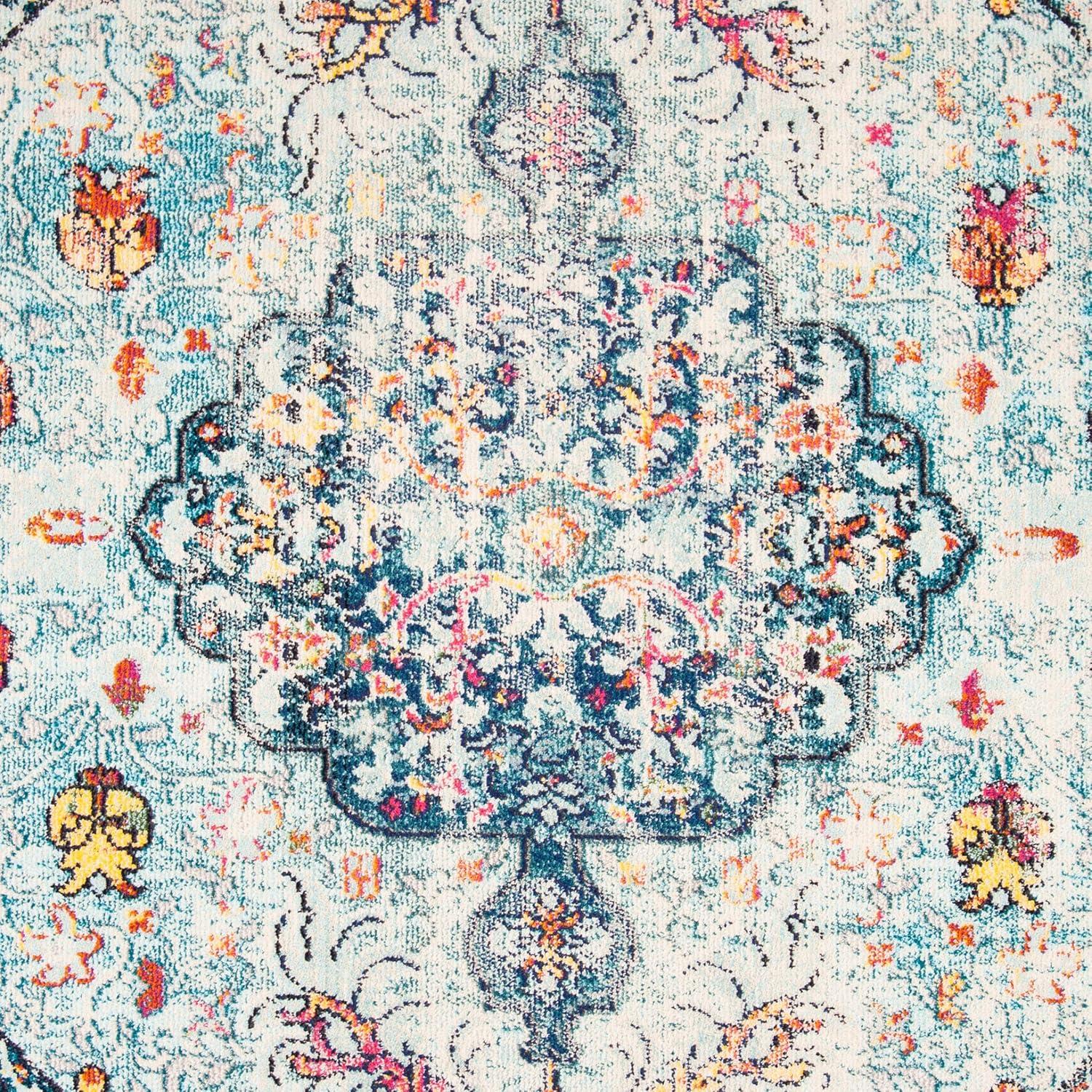 image:imageSAFAVIEH Area Rug 8x10 Madison Collection Large Ivory amp Orange Boho Chic Medallion Distressed Design NonShedding amp Easy Cleaning Ideal for Living Room Bedroom Dining Space MAD447ANavyLight Blue