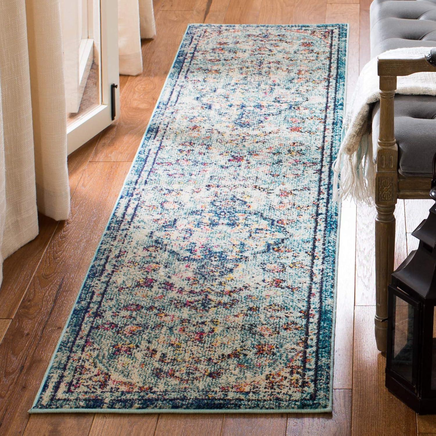 image:imageSAFAVIEH Area Rug 8x10 Madison Collection Large Ivory amp Orange Boho Chic Medallion Distressed Design NonShedding amp Easy Cleaning Ideal for Living Room Bedroom Dining Space MAD447ANavyLight Blue