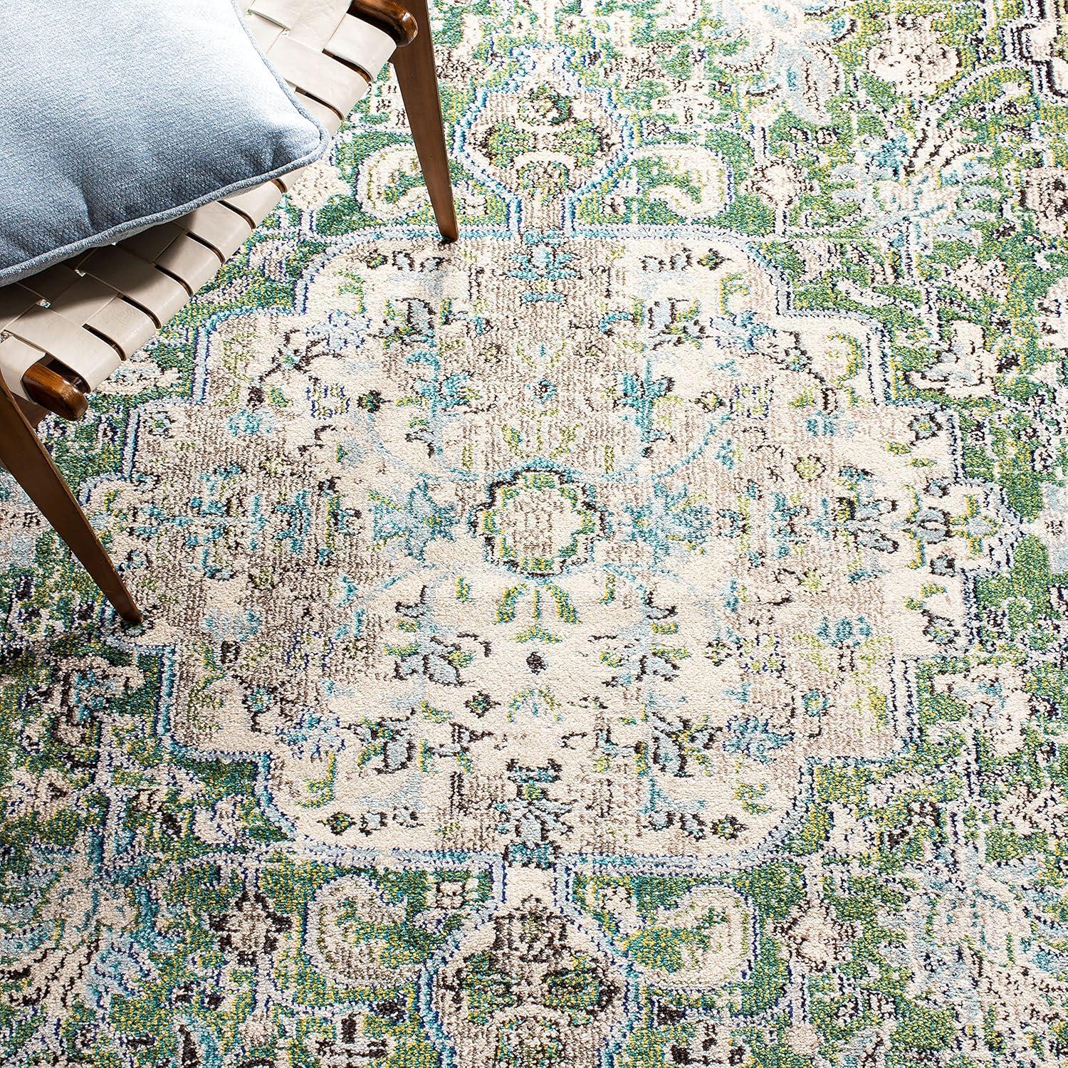 image:imageSAFAVIEH Area Rug 8x10 Madison Collection Large Ivory amp Orange Boho Chic Medallion Distressed Design NonShedding amp Easy Cleaning Ideal for Living Room Bedroom Dining Space MAD447AGreenTurquoise
