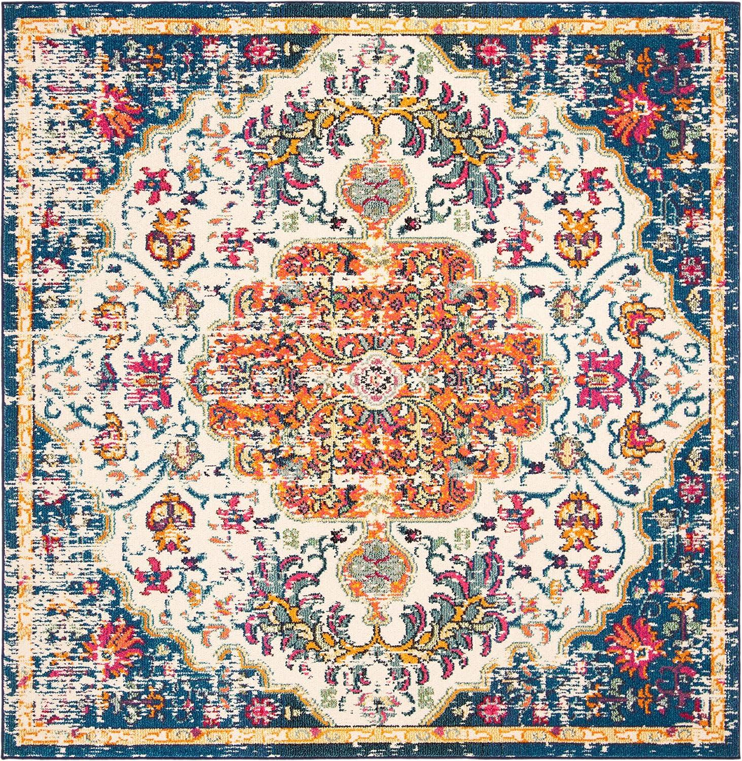 image:imageSAFAVIEH Area Rug 8x10 Madison Collection Large Ivory amp Orange Boho Chic Medallion Distressed Design NonShedding amp Easy Cleaning Ideal for Living Room Bedroom Dining Space MAD447AIvoryOrange