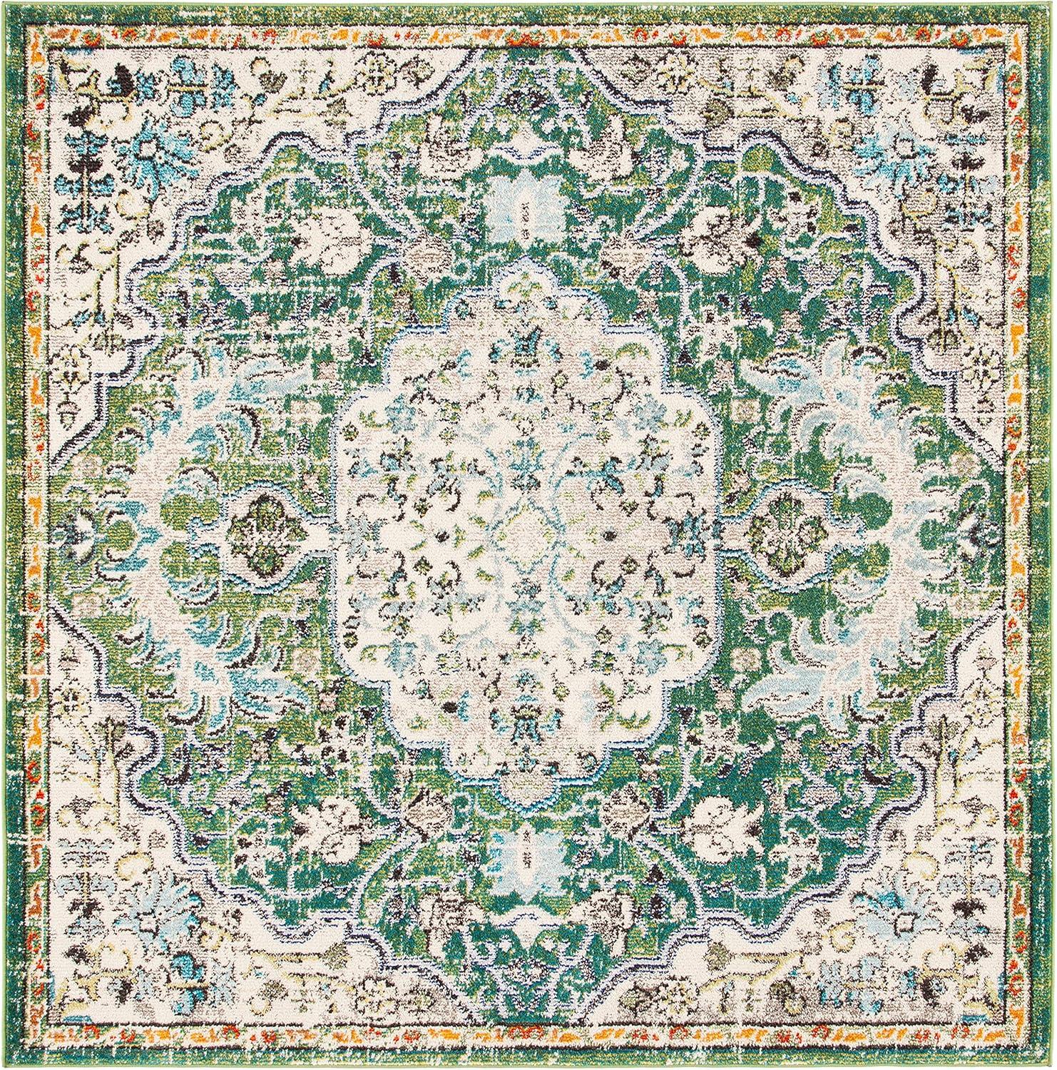 image:imageSAFAVIEH Area Rug 8x10 Madison Collection Large Ivory amp Orange Boho Chic Medallion Distressed Design NonShedding amp Easy Cleaning Ideal for Living Room Bedroom Dining Space MAD447AGreenTurquoise