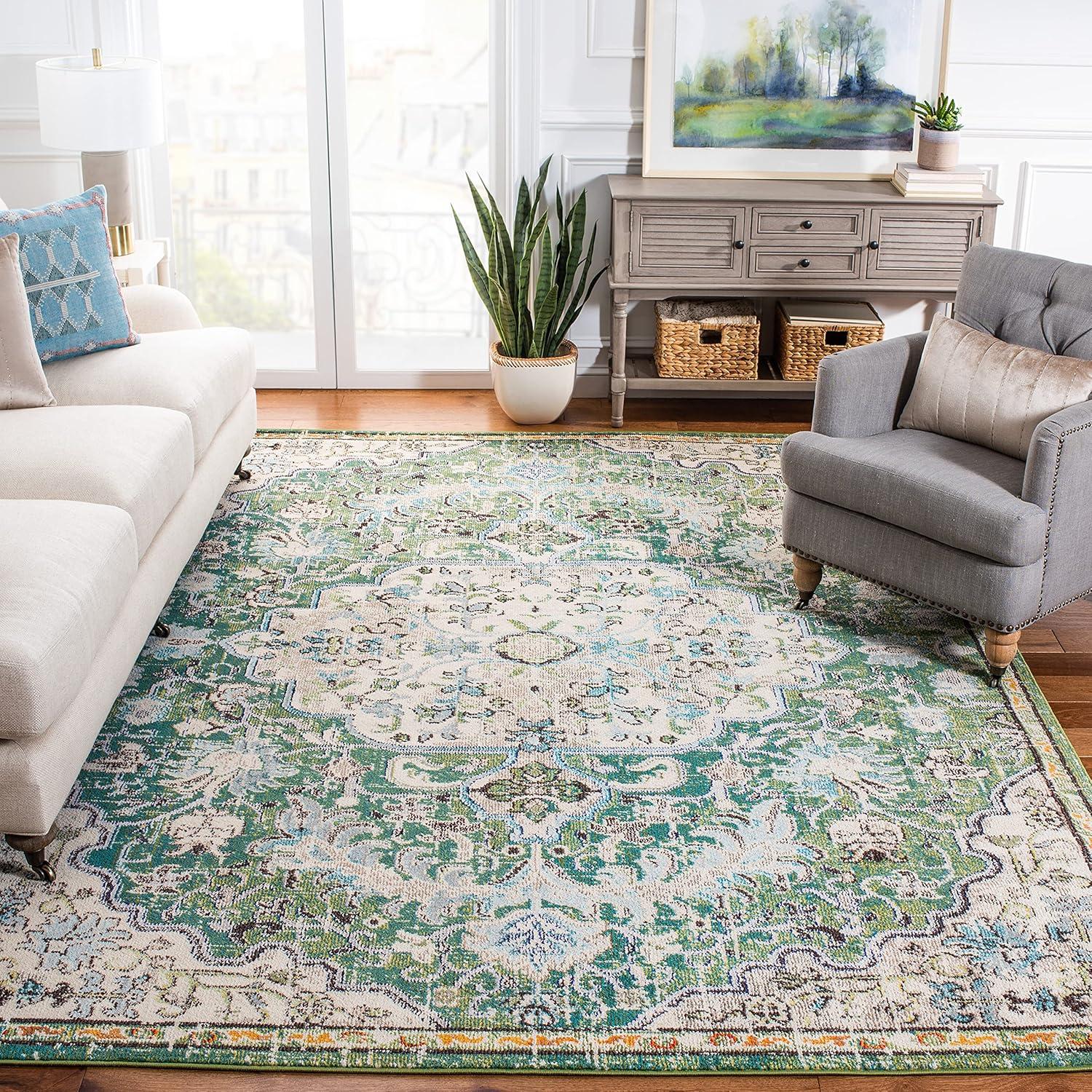 image:imageSAFAVIEH Area Rug 8x10 Madison Collection Large Ivory amp Orange Boho Chic Medallion Distressed Design NonShedding amp Easy Cleaning Ideal for Living Room Bedroom Dining Space MAD447AGreenTurquoise