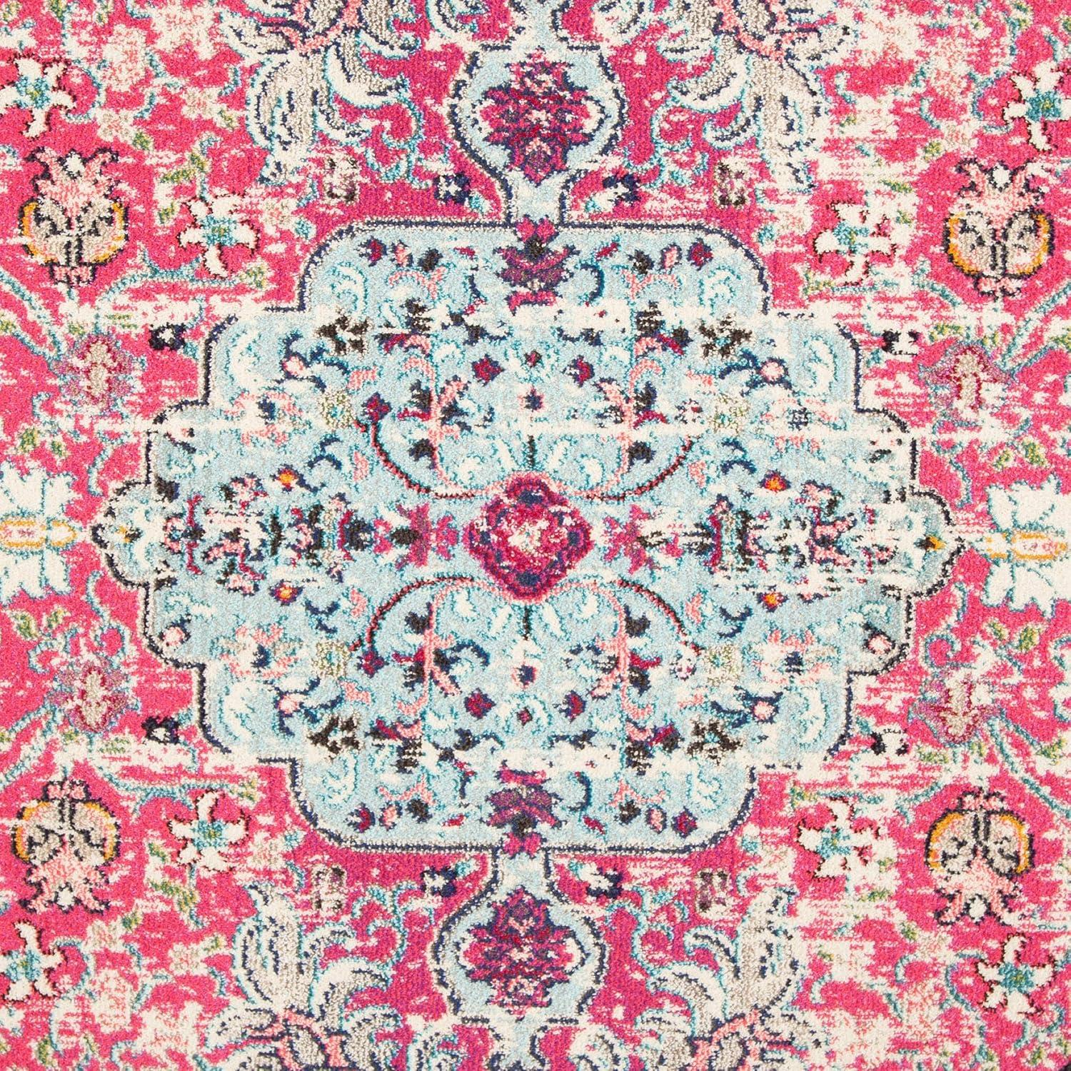 image:imageSAFAVIEH Area Rug 8x10 Madison Collection Large Ivory amp Orange Boho Chic Medallion Distressed Design NonShedding amp Easy Cleaning Ideal for Living Room Bedroom Dining Space MAD447AFuchsiaTeal
