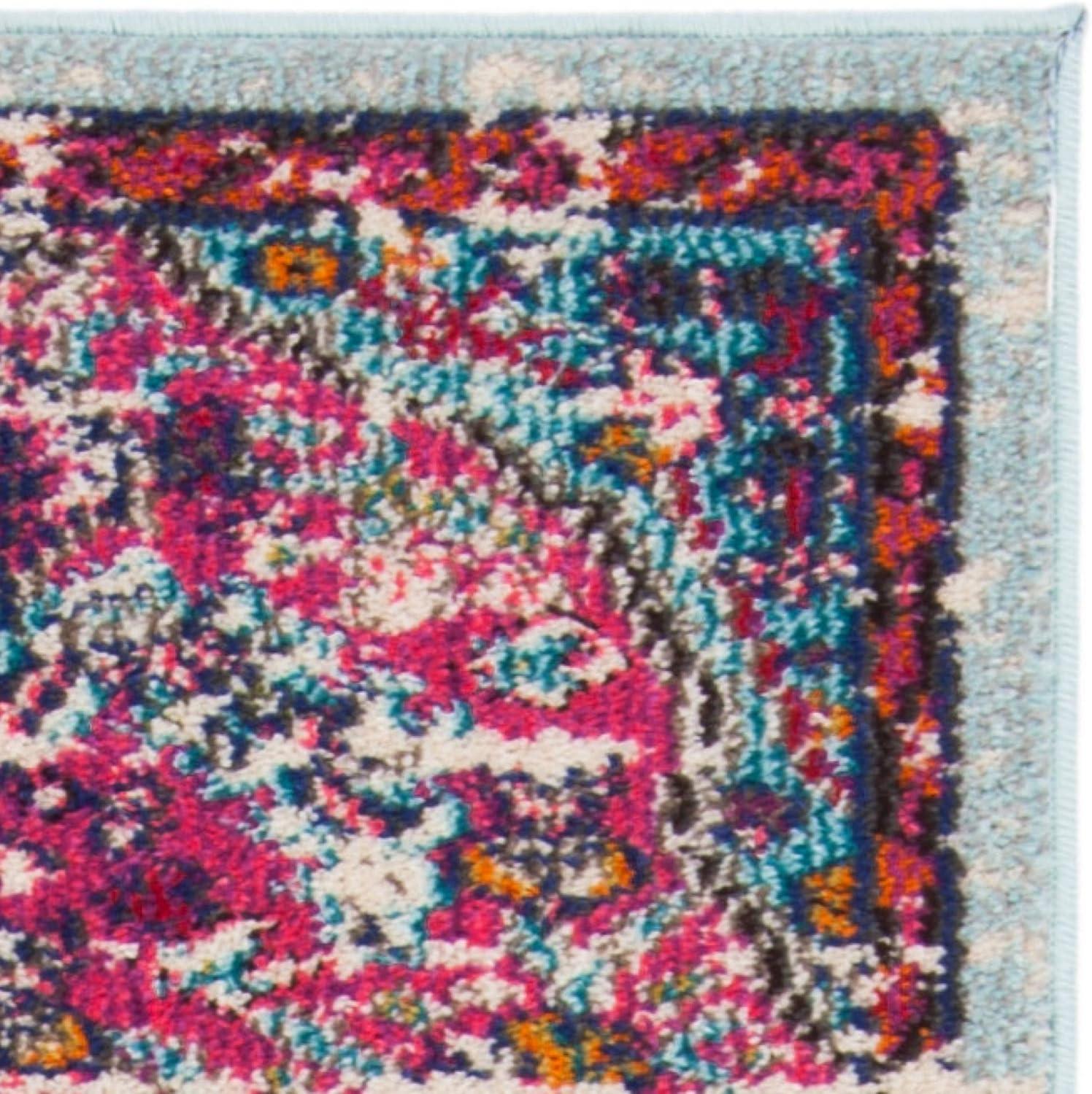 image:imageSAFAVIEH Area Rug 8x10 Madison Collection Large Ivory amp Orange Boho Chic Medallion Distressed Design NonShedding amp Easy Cleaning Ideal for Living Room Bedroom Dining Space MAD447AFuchsiaTeal