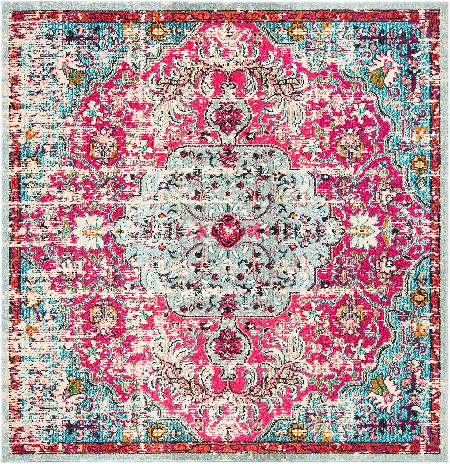 image:imageSAFAVIEH Area Rug 8x10 Madison Collection Large Ivory amp Orange Boho Chic Medallion Distressed Design NonShedding amp Easy Cleaning Ideal for Living Room Bedroom Dining Space MAD447AFuchsiaTeal
