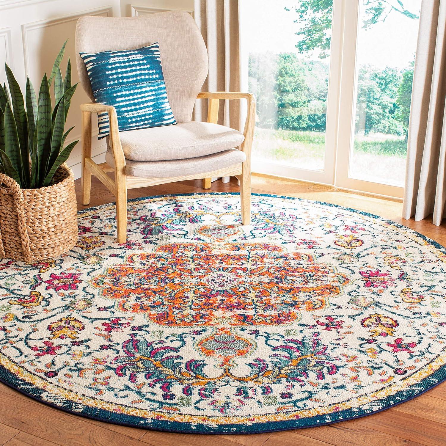 image:imageSAFAVIEH Area Rug 8x10 Madison Collection Large Ivory amp Orange Boho Chic Medallion Distressed Design NonShedding amp Easy Cleaning Ideal for Living Room Bedroom Dining Space MAD447AIvoryOrange