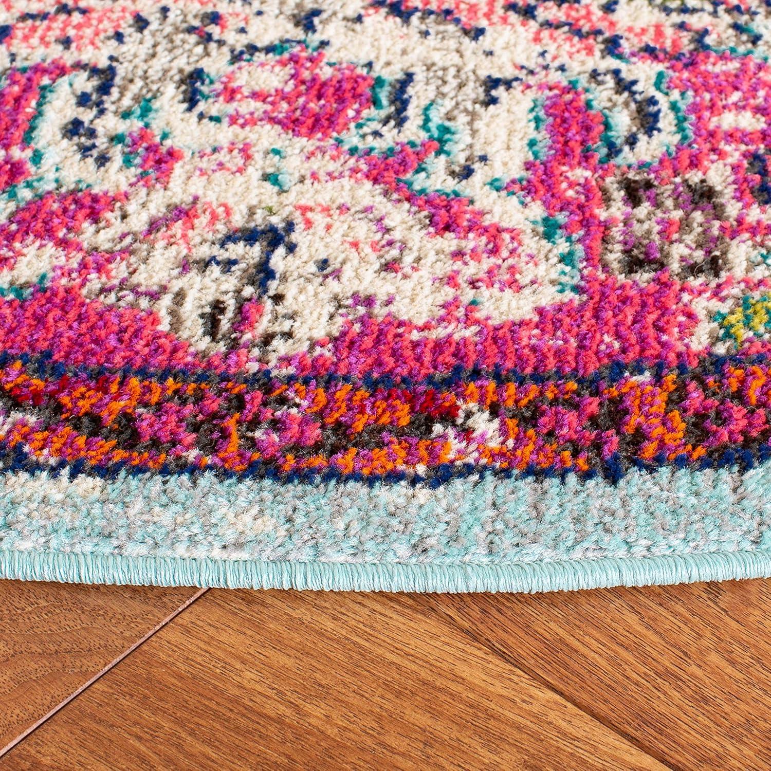 image:imageSAFAVIEH Area Rug 8x10 Madison Collection Large Ivory amp Orange Boho Chic Medallion Distressed Design NonShedding amp Easy Cleaning Ideal for Living Room Bedroom Dining Space MAD447AFuchsiaTeal