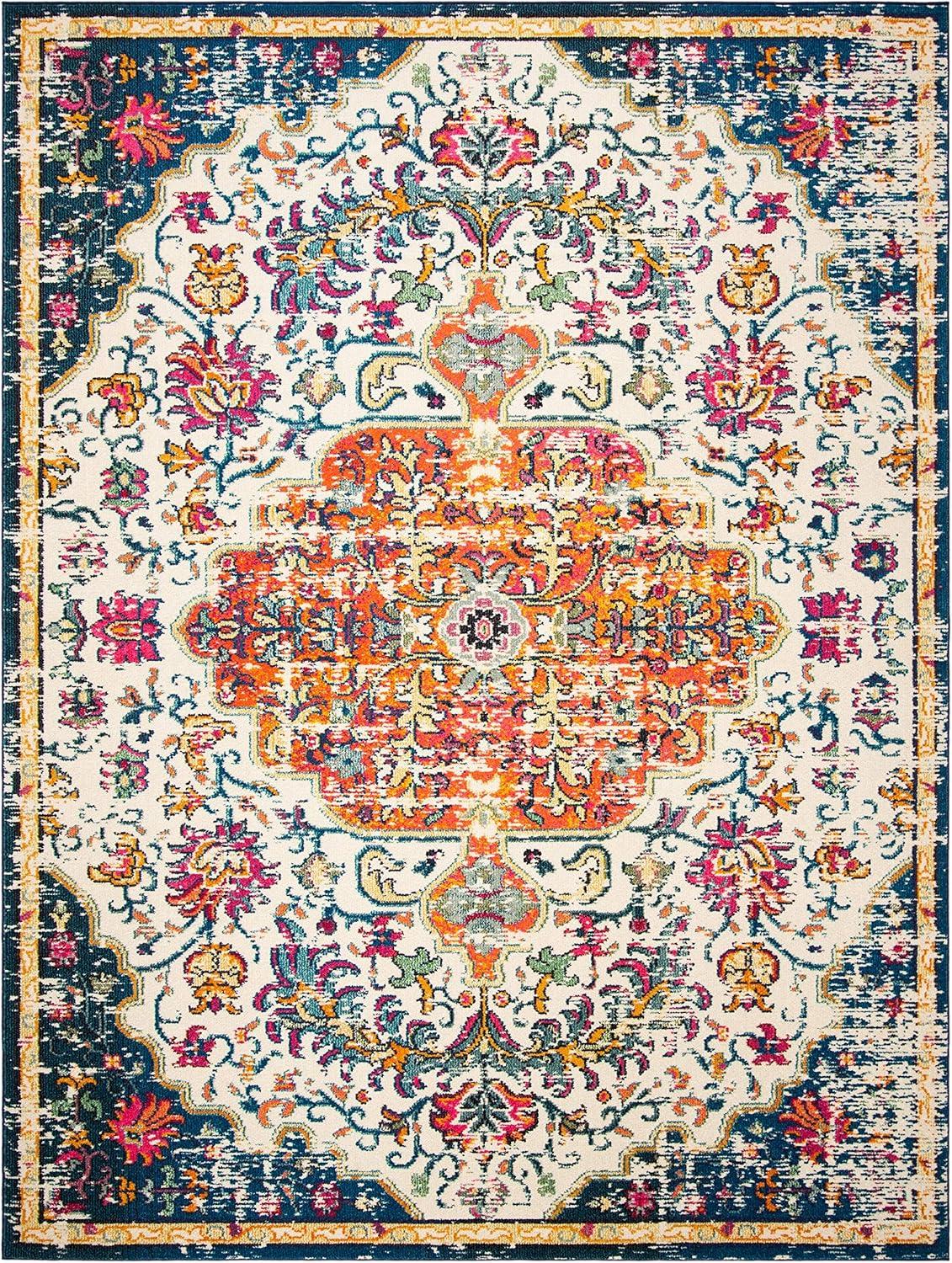 image:imageSAFAVIEH Area Rug 8x10 Madison Collection Large Ivory amp Orange Boho Chic Medallion Distressed Design NonShedding amp Easy Cleaning Ideal for Living Room Bedroom Dining Space MAD447AIvoryOrange