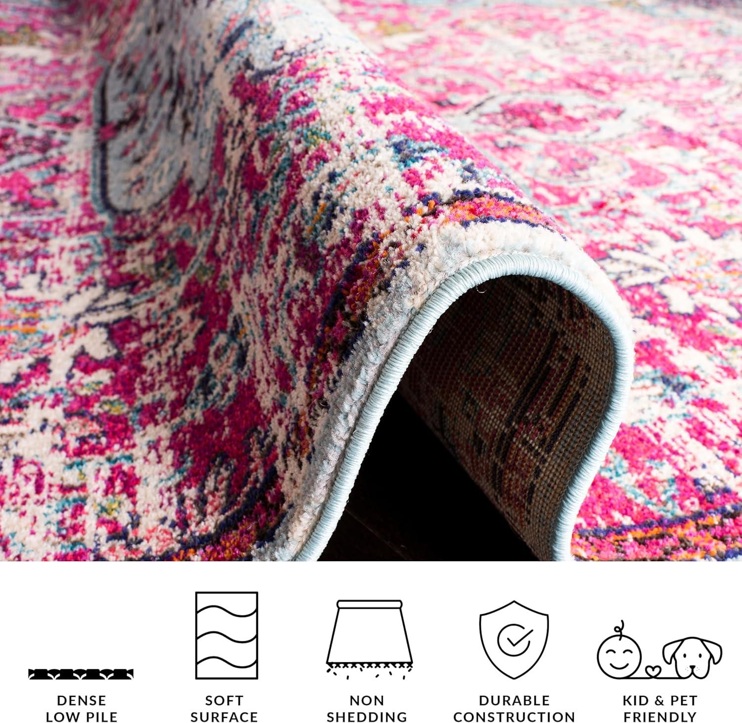 image:imageSAFAVIEH Area Rug 8x10 Madison Collection Large Ivory amp Orange Boho Chic Medallion Distressed Design NonShedding amp Easy Cleaning Ideal for Living Room Bedroom Dining Space MAD447AFuchsiaTeal