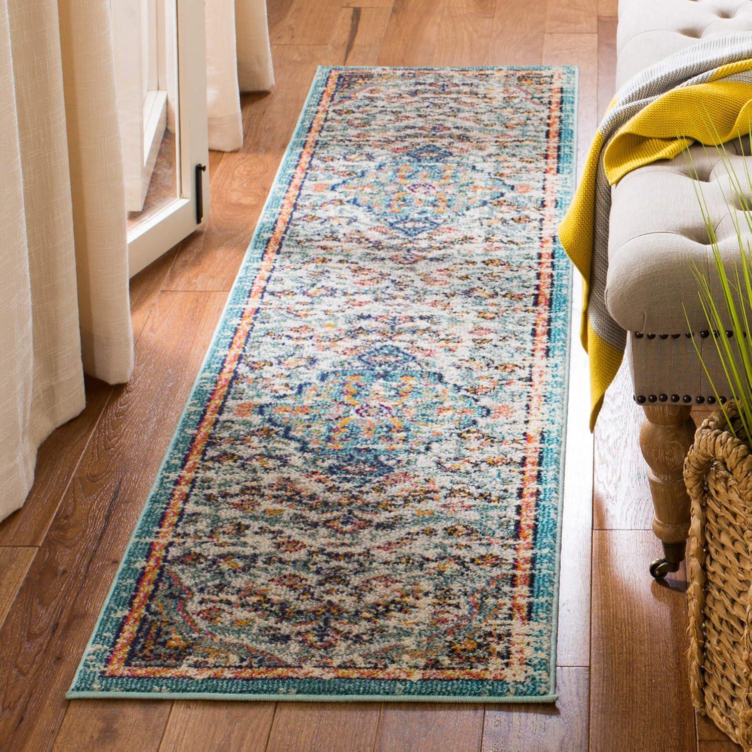 image:imageSAFAVIEH Area Rug 8x10 Madison Collection Large Ivory amp Orange Boho Chic Medallion Distressed Design NonShedding amp Easy Cleaning Ideal for Living Room Bedroom Dining Space MAD447AGreyLight Blue