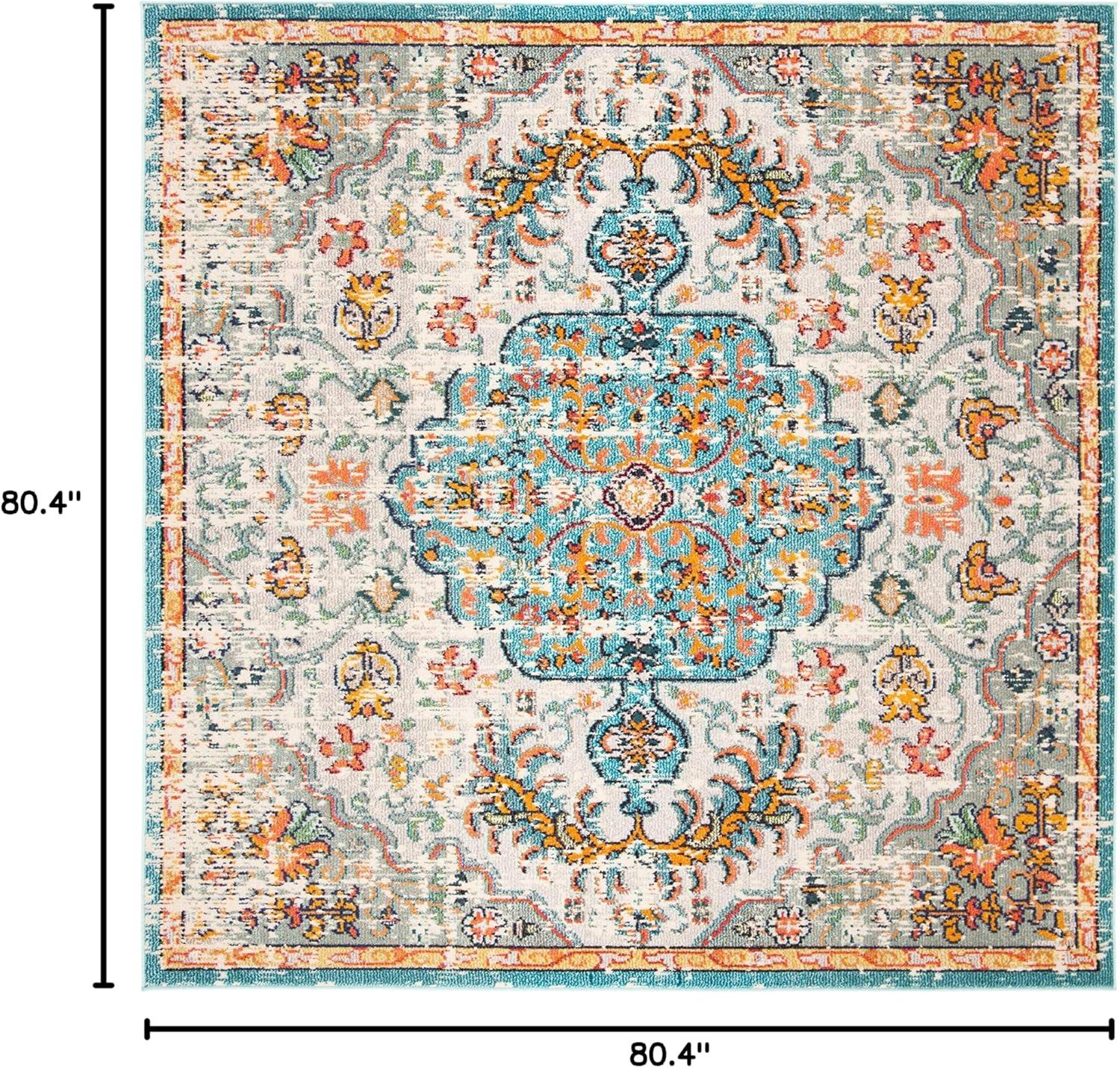 image:imageSAFAVIEH Area Rug 8x10 Madison Collection Large Ivory amp Orange Boho Chic Medallion Distressed Design NonShedding amp Easy Cleaning Ideal for Living Room Bedroom Dining Space MAD447AGreyLight Blue