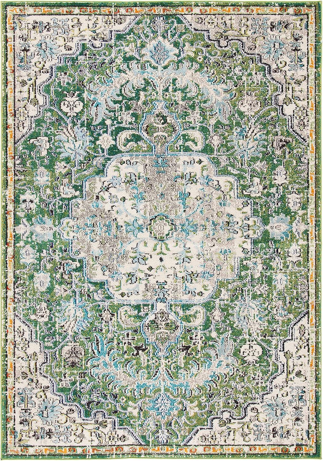 image:imageSAFAVIEH Area Rug 8x10 Madison Collection Large Ivory amp Orange Boho Chic Medallion Distressed Design NonShedding amp Easy Cleaning Ideal for Living Room Bedroom Dining Space MAD447AGreenTurquoise