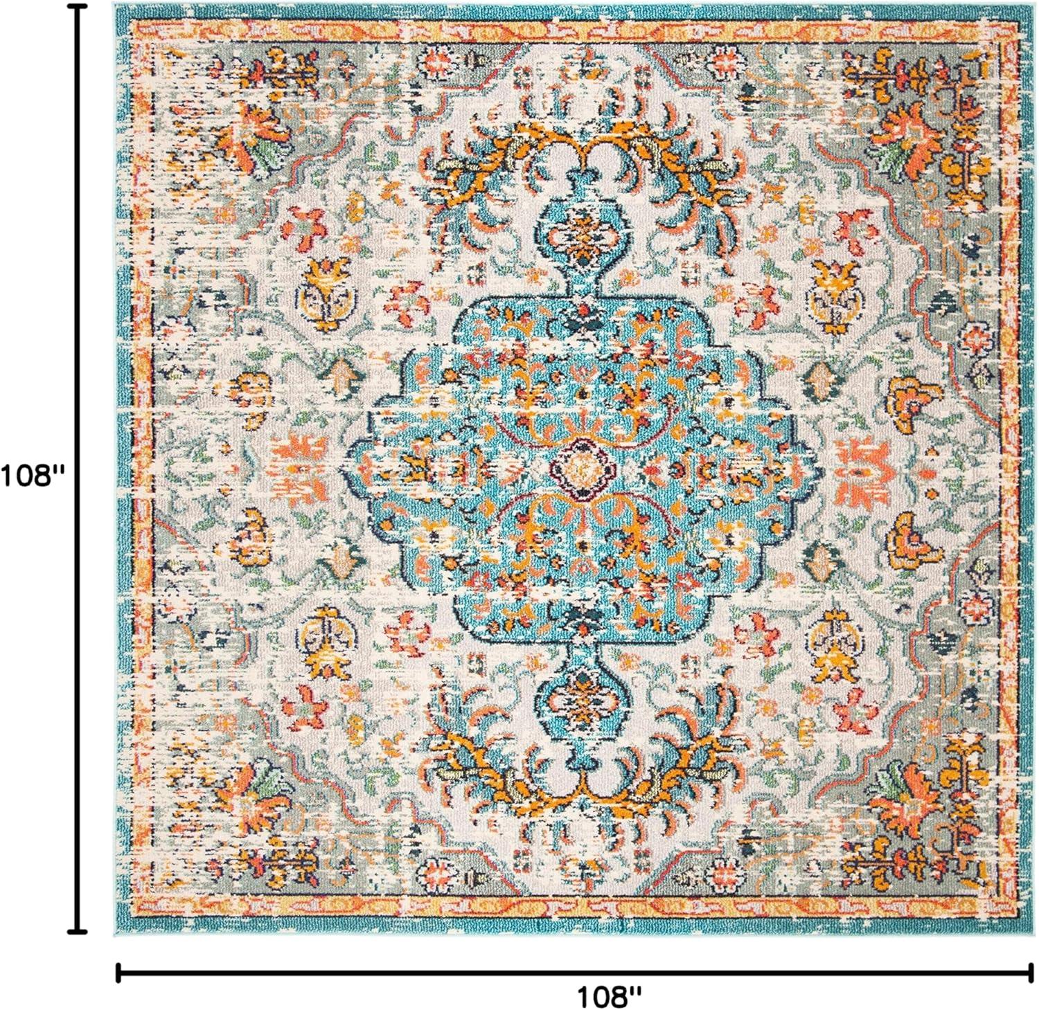 image:imageSAFAVIEH Area Rug 8x10 Madison Collection Large Ivory amp Orange Boho Chic Medallion Distressed Design NonShedding amp Easy Cleaning Ideal for Living Room Bedroom Dining Space MAD447AGreyLight Blue