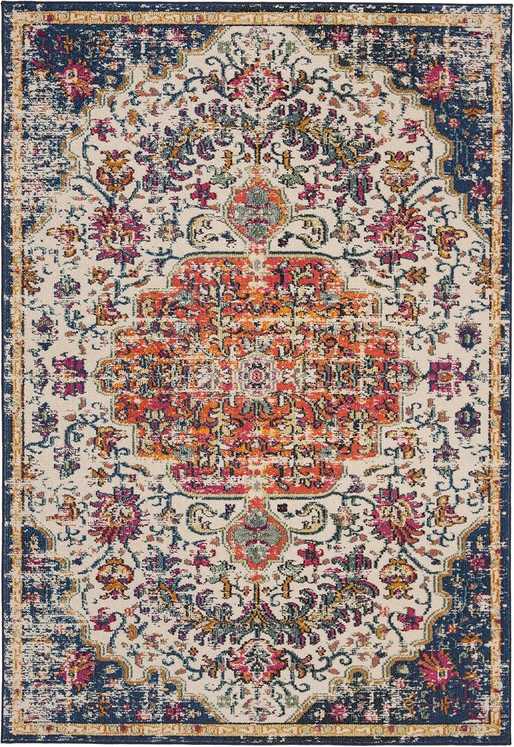 image:imageSAFAVIEH Area Rug 8x10 Madison Collection Large Ivory amp Orange Boho Chic Medallion Distressed Design NonShedding amp Easy Cleaning Ideal for Living Room Bedroom Dining Space MAD447AIvoryOrange