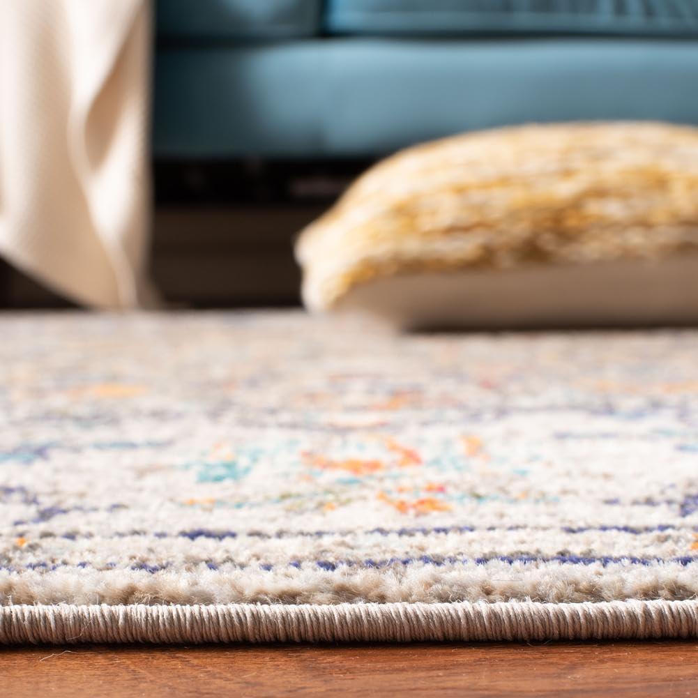 image:imageSAFAVIEH Area Rug 8x10 Madison Collection Large Ivory amp Orange Boho Chic Medallion Distressed Design NonShedding amp Easy Cleaning Ideal for Living Room Bedroom Dining Space MAD447AGreyLight Blue