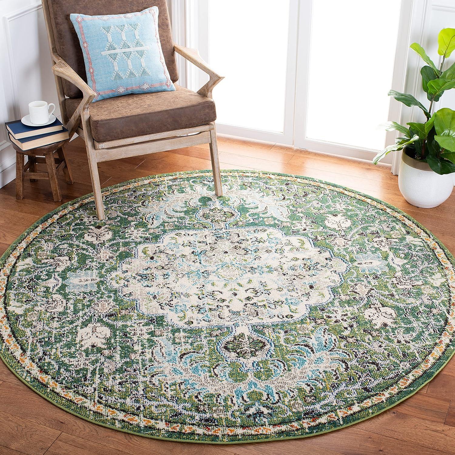 image:imageSAFAVIEH Area Rug 8x10 Madison Collection Large Ivory amp Orange Boho Chic Medallion Distressed Design NonShedding amp Easy Cleaning Ideal for Living Room Bedroom Dining Space MAD447AGreenTurquoise