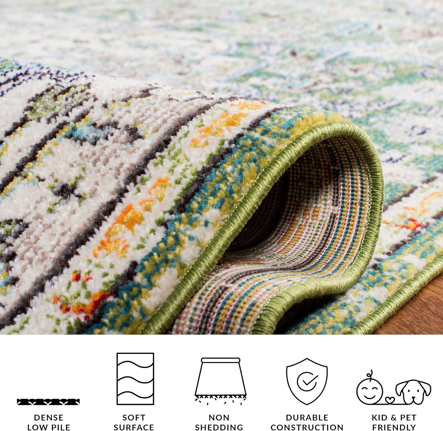 image:imageSAFAVIEH Area Rug 8x10 Madison Collection Large Ivory amp Orange Boho Chic Medallion Distressed Design NonShedding amp Easy Cleaning Ideal for Living Room Bedroom Dining Space MAD447AGreenTurquoise
