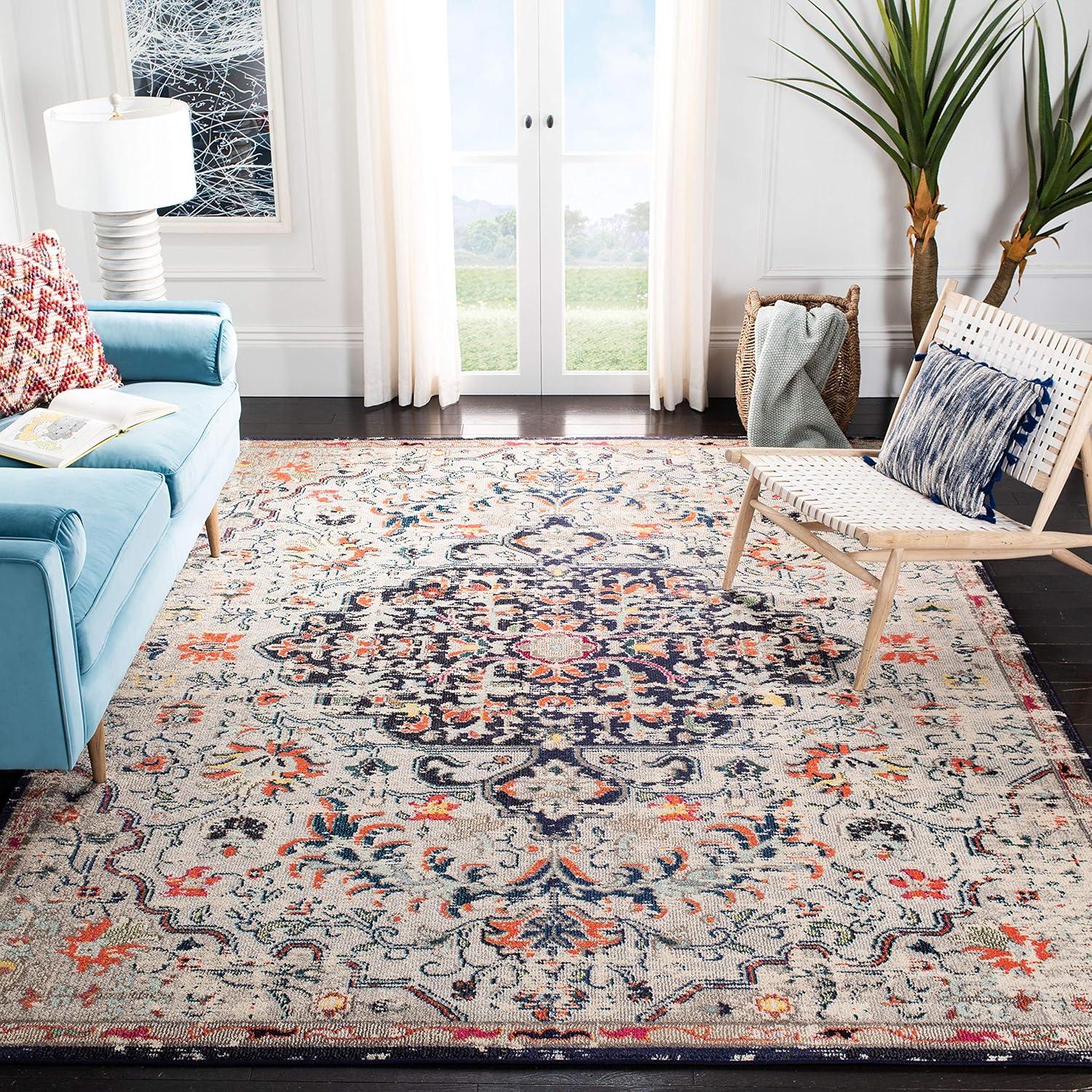 image:imageSAFAVIEH Area Rug 8x10 Madison Collection Large Ivory amp Orange Boho Chic Medallion Distressed Design NonShedding amp Easy Cleaning Ideal for Living Room Bedroom Dining Space MAD447ABeigeBlack