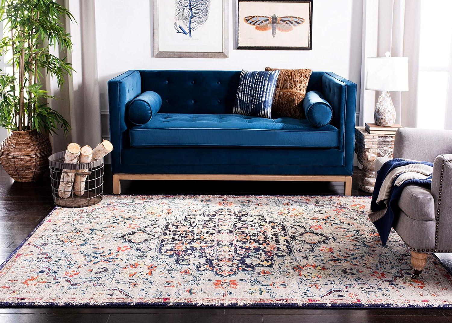 image:imageSAFAVIEH Area Rug 8x10 Madison Collection Large Ivory amp Orange Boho Chic Medallion Distressed Design NonShedding amp Easy Cleaning Ideal for Living Room Bedroom Dining Space MAD447ABeigeBlack