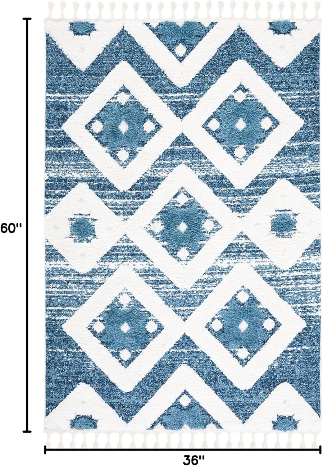 image:imageSAFAVIEH Area Rug 8x10 Moroccan Tassel Shag Collection Large Grey amp Ivory Boho Design NonShedding amp Easy Cleaning Plush Pile Ideal for Living Room Bedroom Dining Space MTS664GBlueIvory