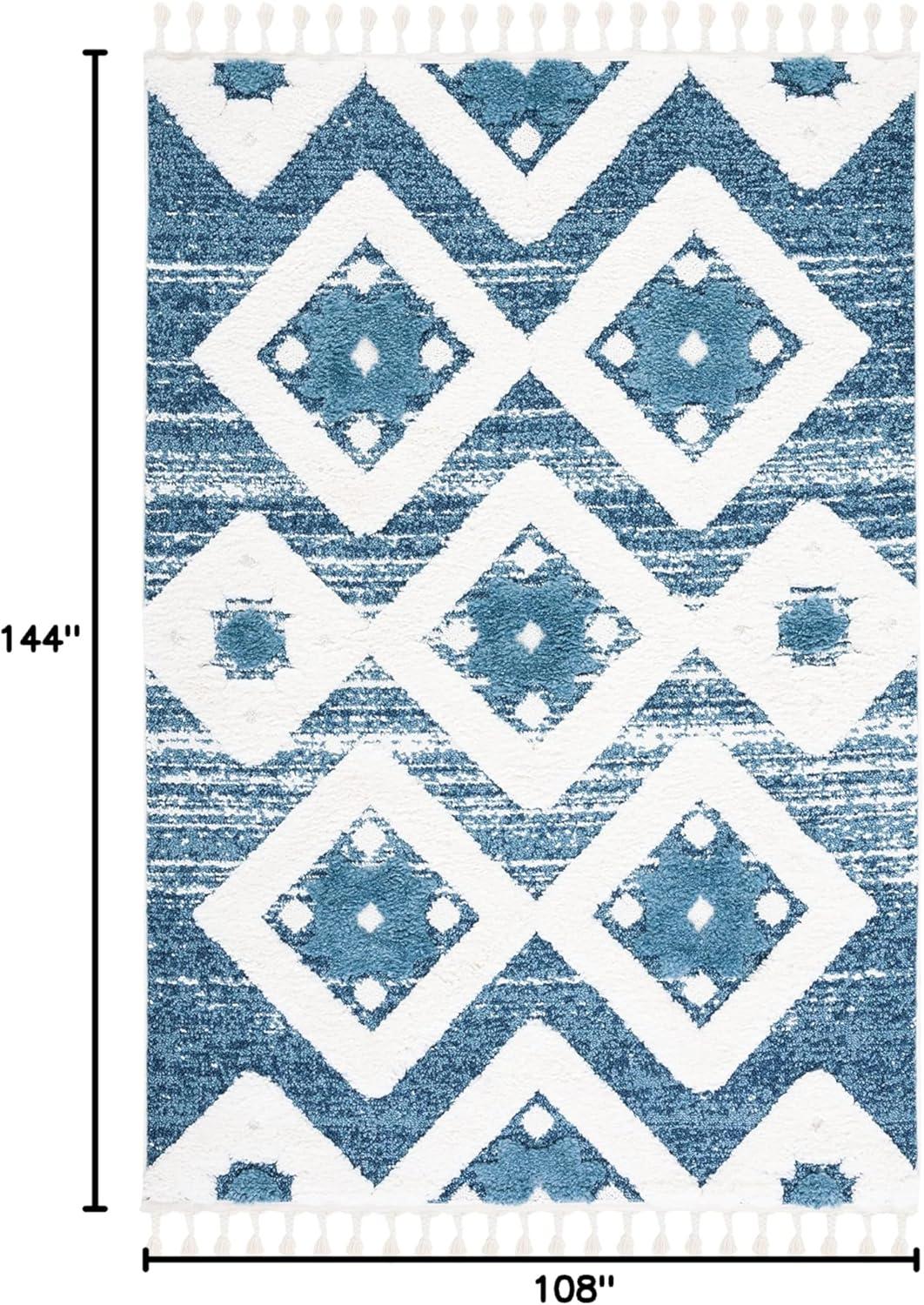 image:imageSAFAVIEH Area Rug 8x10 Moroccan Tassel Shag Collection Large Grey amp Ivory Boho Design NonShedding amp Easy Cleaning Plush Pile Ideal for Living Room Bedroom Dining Space MTS664GBlueIvory