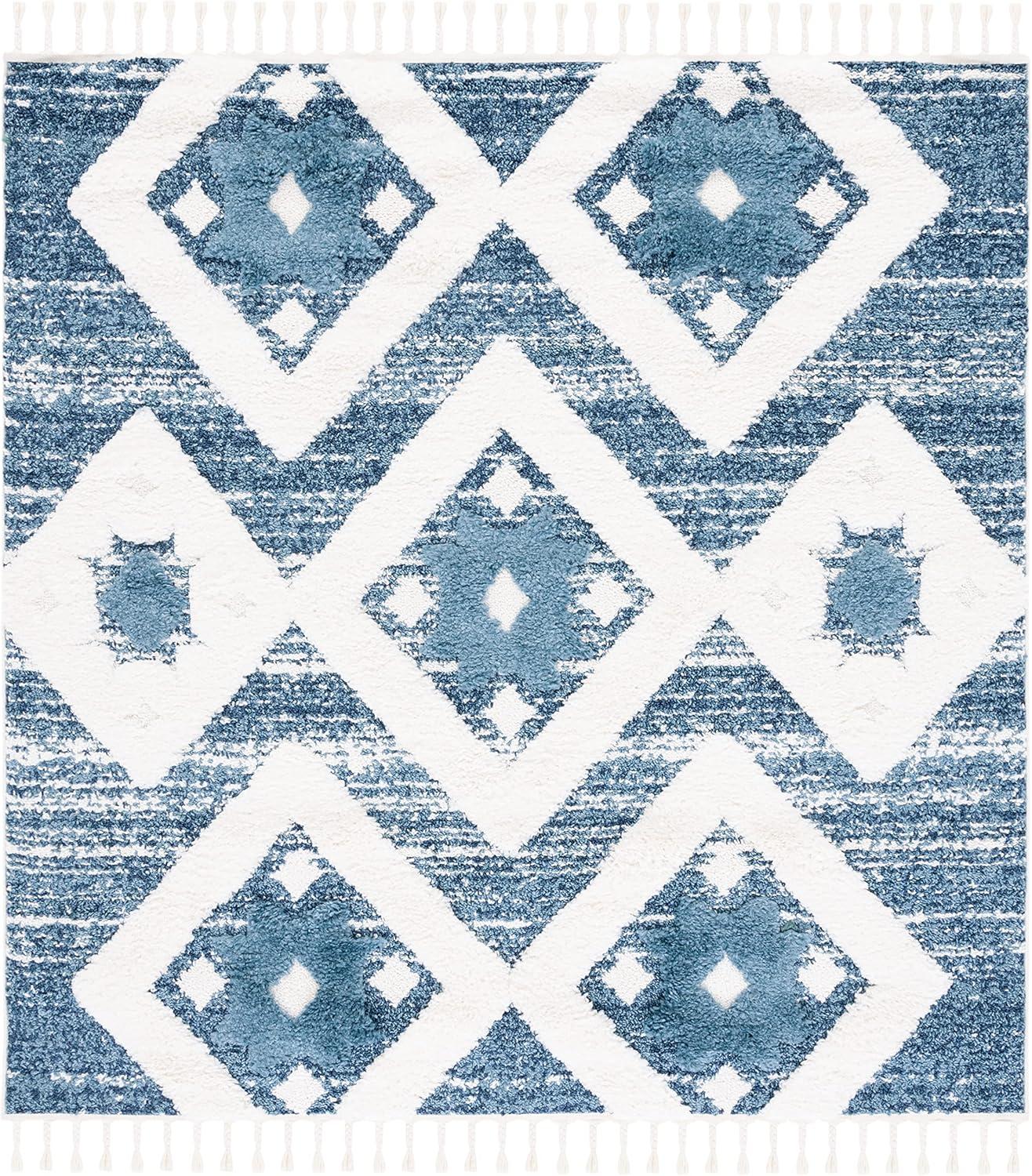 image:imageSAFAVIEH Area Rug 8x10 Moroccan Tassel Shag Collection Large Grey amp Ivory Boho Design NonShedding amp Easy Cleaning Plush Pile Ideal for Living Room Bedroom Dining Space MTS664GBlueIvory
