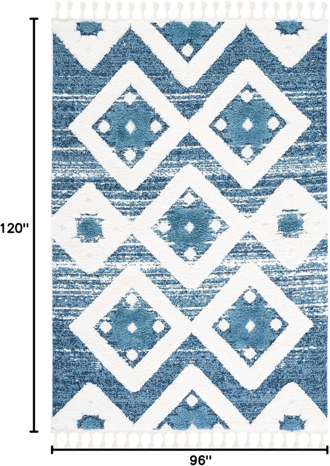 image:imageSAFAVIEH Area Rug 8x10 Moroccan Tassel Shag Collection Large Grey amp Ivory Boho Design NonShedding amp Easy Cleaning Plush Pile Ideal for Living Room Bedroom Dining Space MTS664GBlueIvory