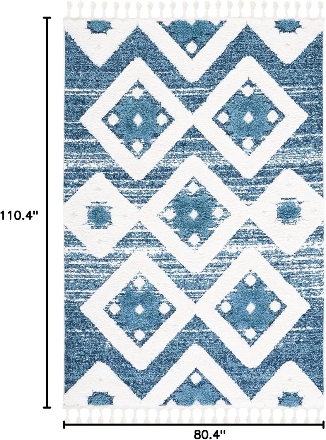 image:imageSAFAVIEH Area Rug 8x10 Moroccan Tassel Shag Collection Large Grey amp Ivory Boho Design NonShedding amp Easy Cleaning Plush Pile Ideal for Living Room Bedroom Dining Space MTS664GBlueIvory