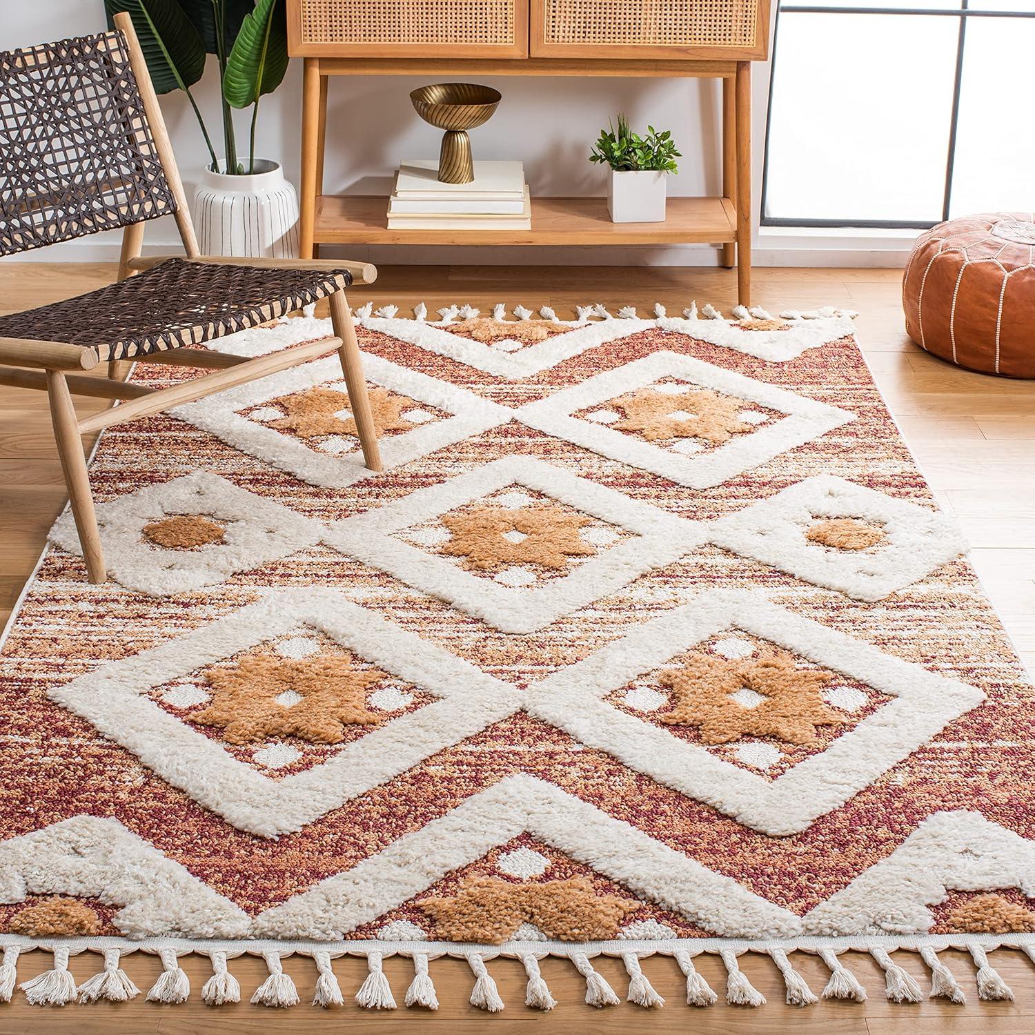 image:imageSAFAVIEH Area Rug 8x10 Moroccan Tassel Shag Collection Large Grey amp Ivory Boho Design NonShedding amp Easy Cleaning Plush Pile Ideal for Living Room Bedroom Dining Space MTS664GRustIvory