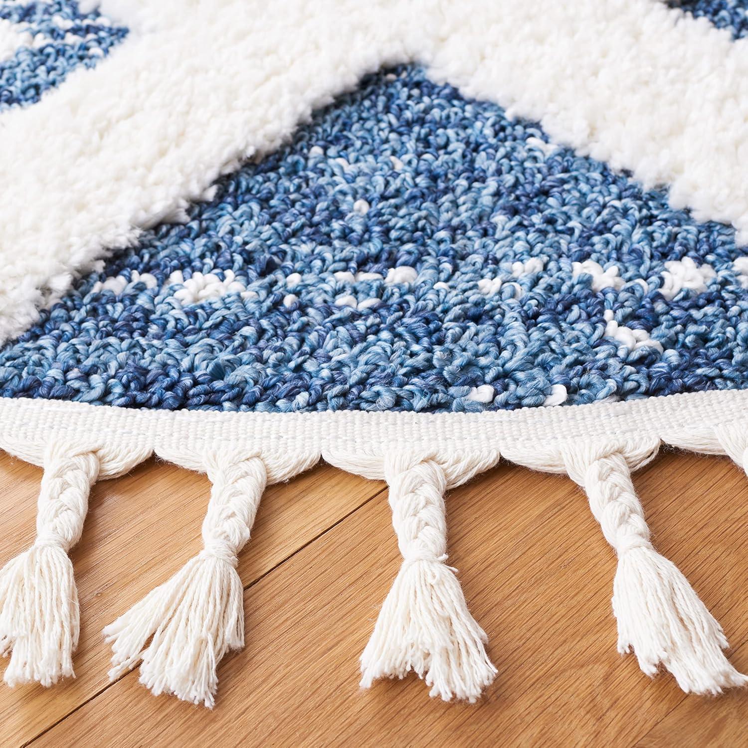 image:imageSAFAVIEH Area Rug 8x10 Moroccan Tassel Shag Collection Large Grey amp Ivory Boho Design NonShedding amp Easy Cleaning Plush Pile Ideal for Living Room Bedroom Dining Space MTS664GBlueIvory